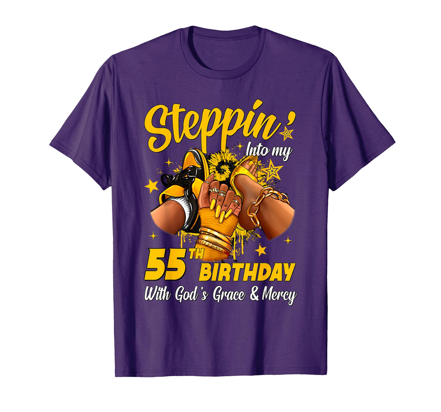 Stepping Into My 55th Birthday Black Woman Sneaker Heel T-Shirt