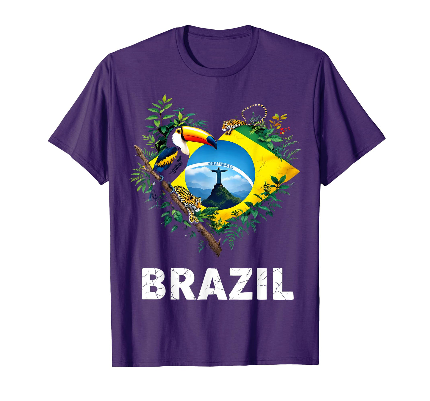 Brazil Flag Toucan Jungle Heart T-Shirt