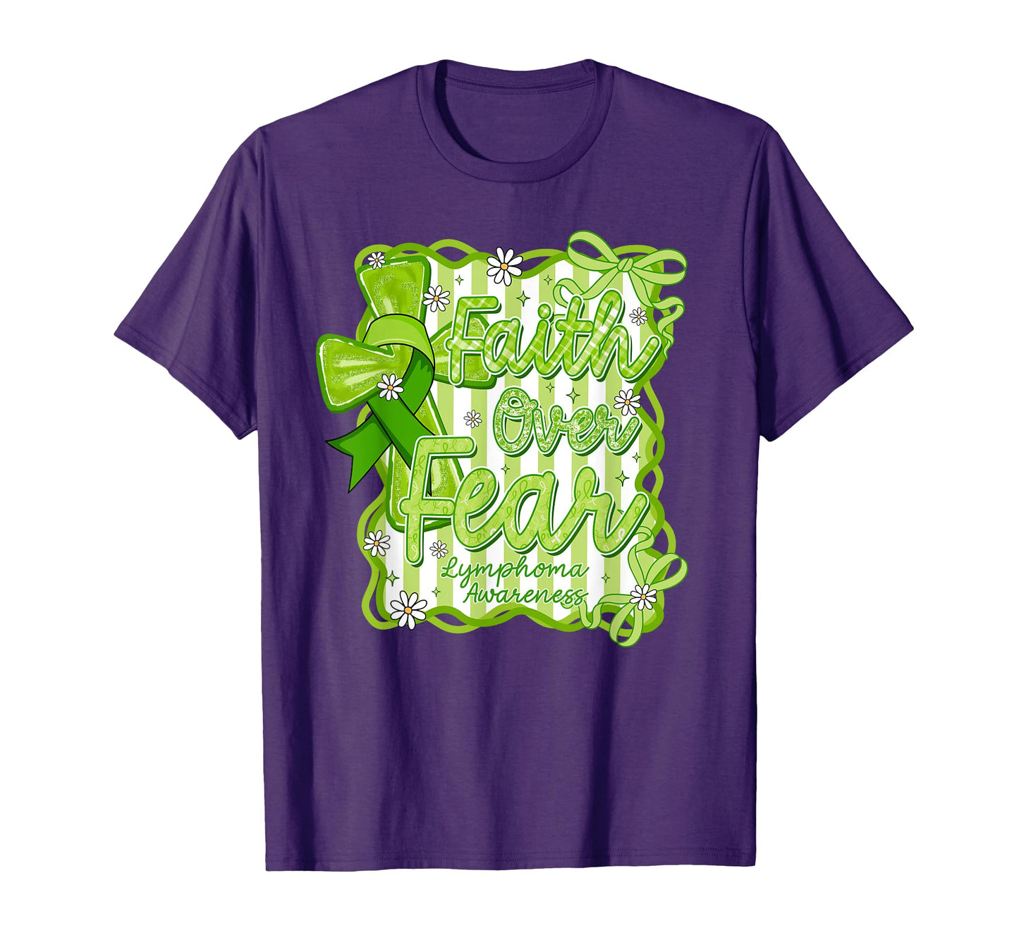 Preppy Lymphoma Faith Over Fear Coquette Lime Green Ribbon T-Shirt