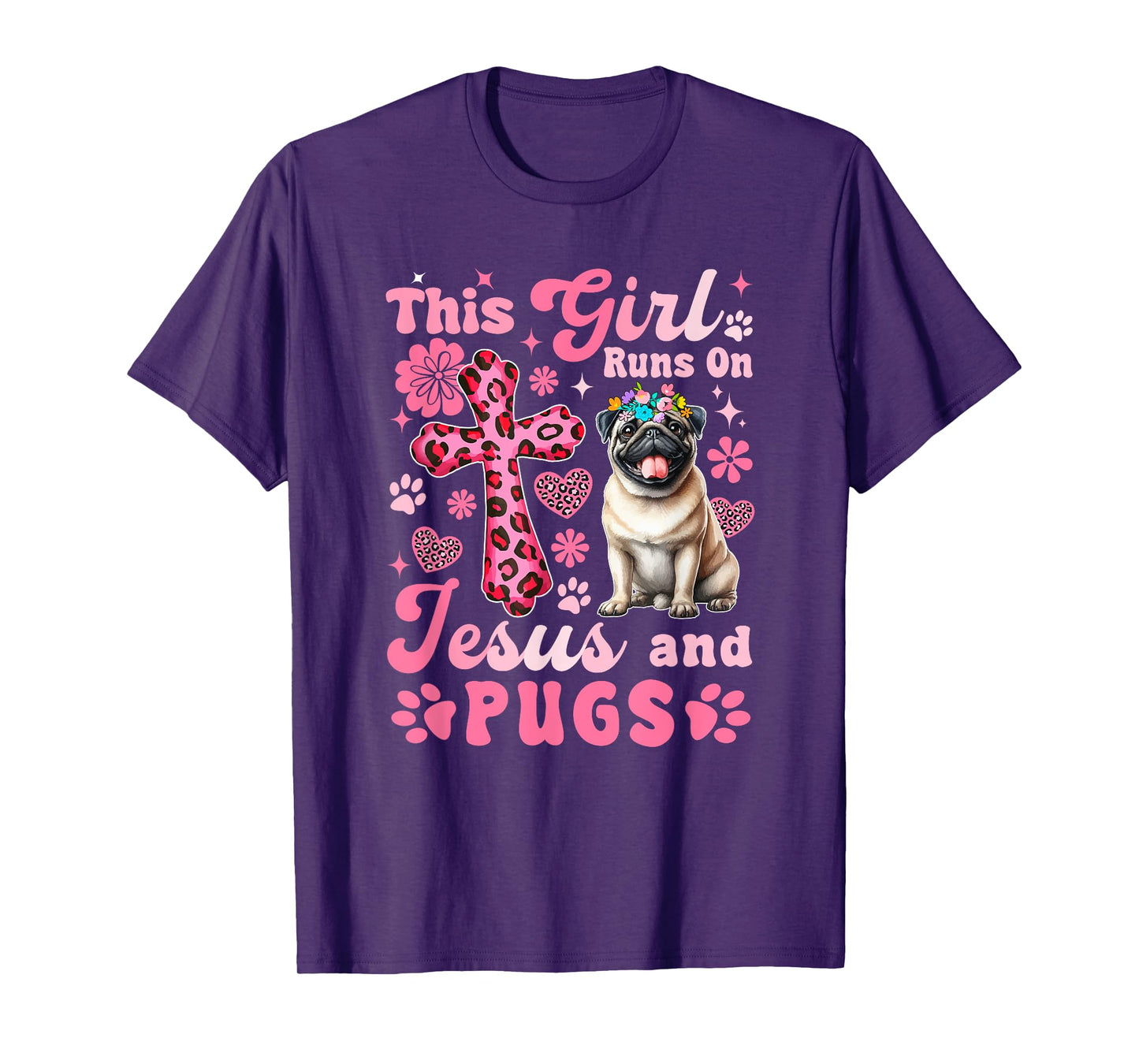 Girl Runs On Jesus And Pug Leopard Costume Women Lover T-Shirt