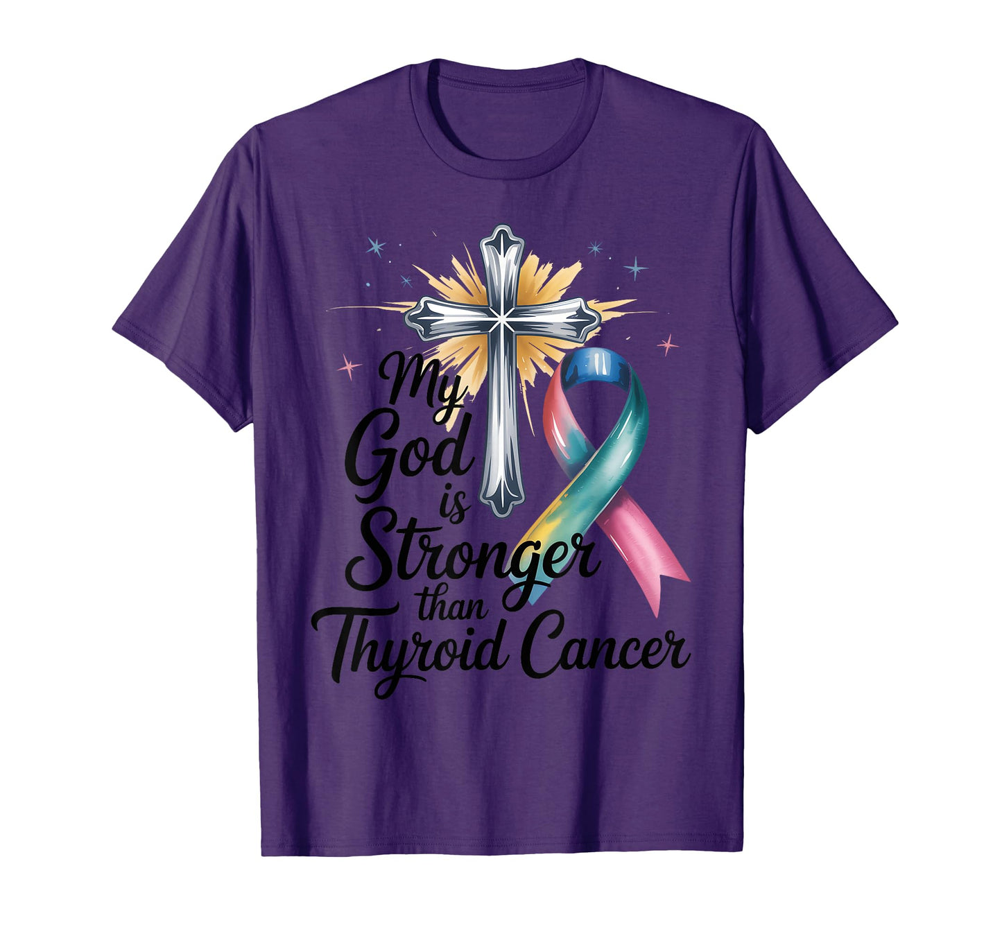 My God Is Stronger Than Thyroid Cancer Awareness Christian T-Shirt