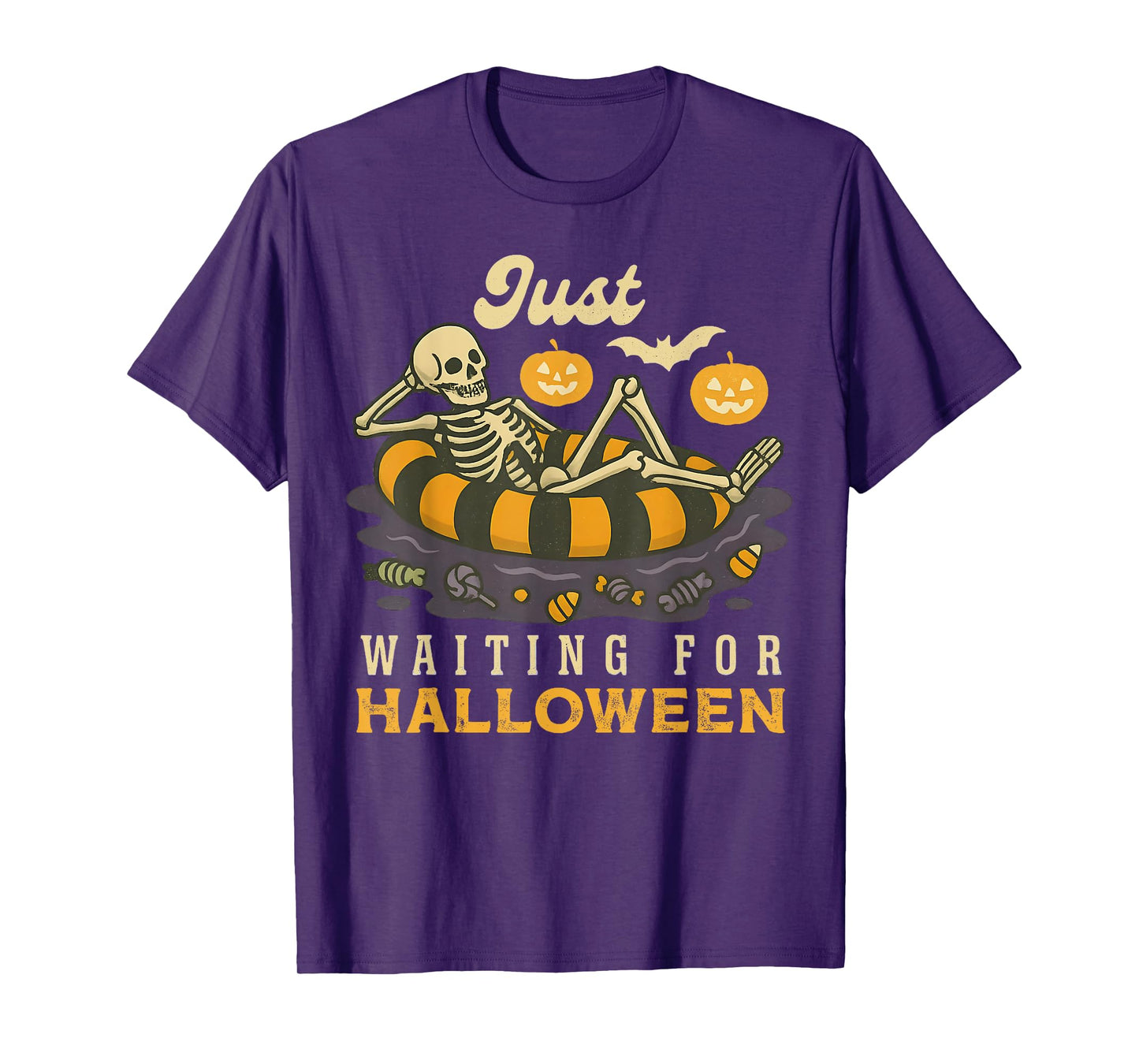 Just Waiting For Halloween Spooky Skeleton Trick Or Treat T-Shirt