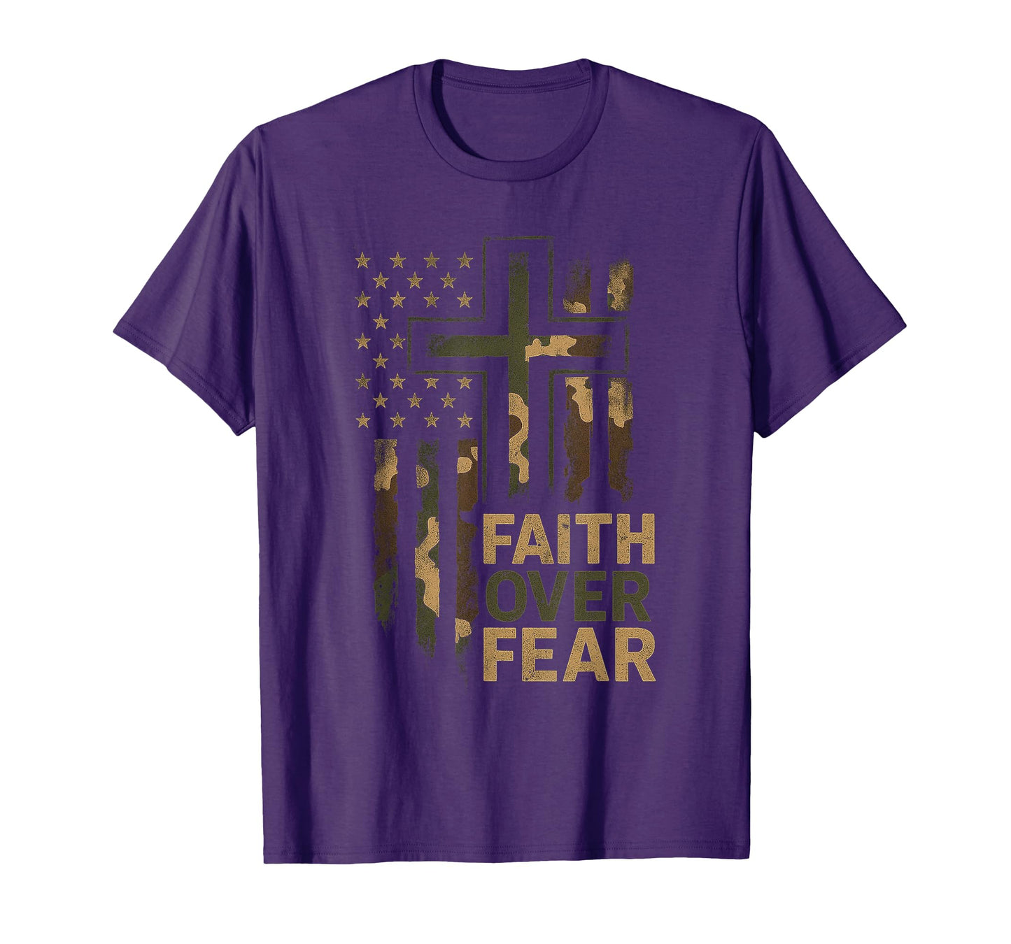 Christian Faith Over Fear Camo US Flag Patriot Men Women Kid T-Shirt