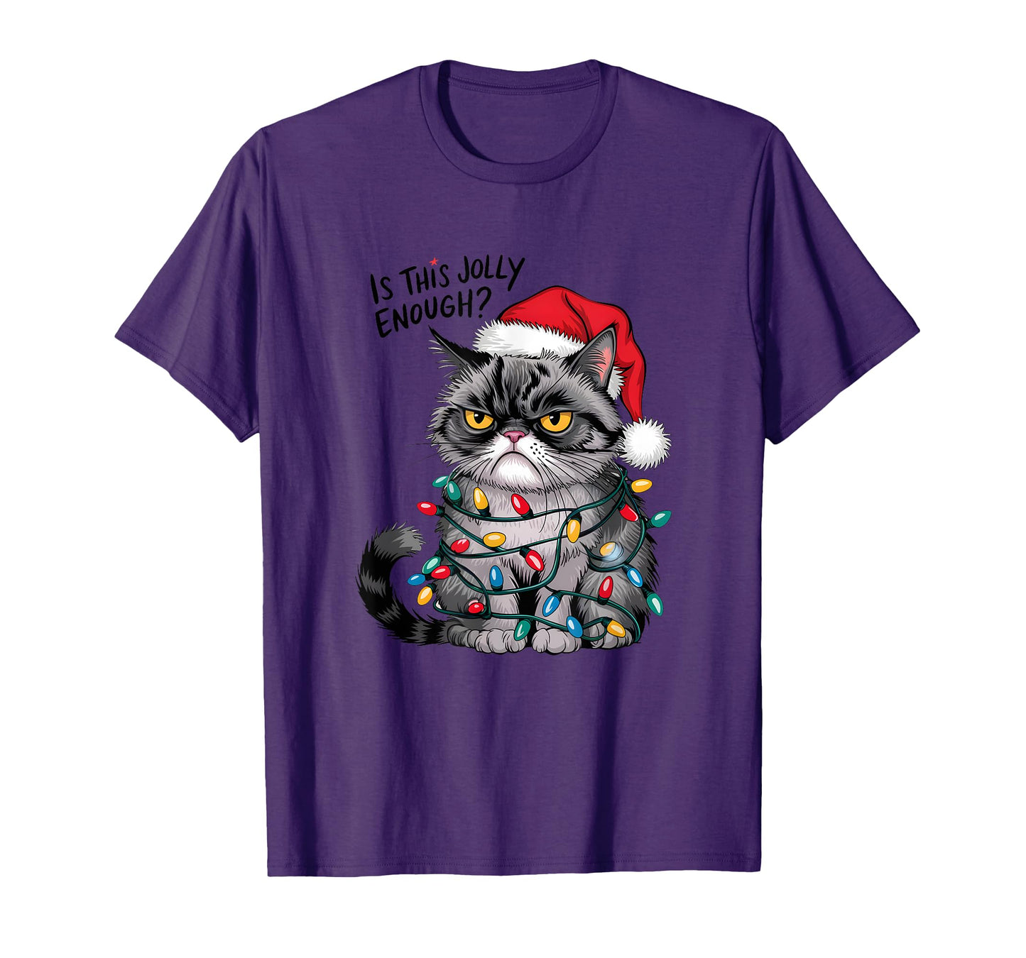 Grumpy Christmas Cat Jolly Enough Funny Holiday T-Shirt