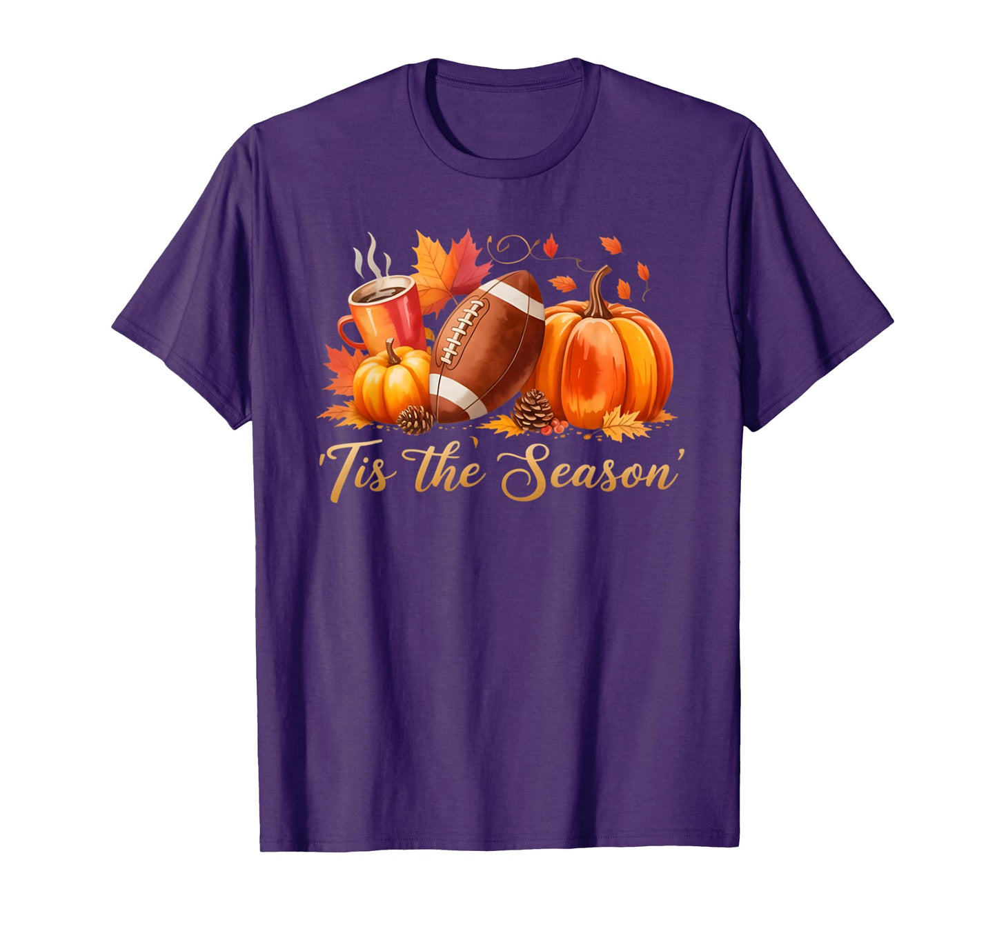 Tis The Season Fall Thanksgiving Pumpkin Spice Football Tee T-Shirt