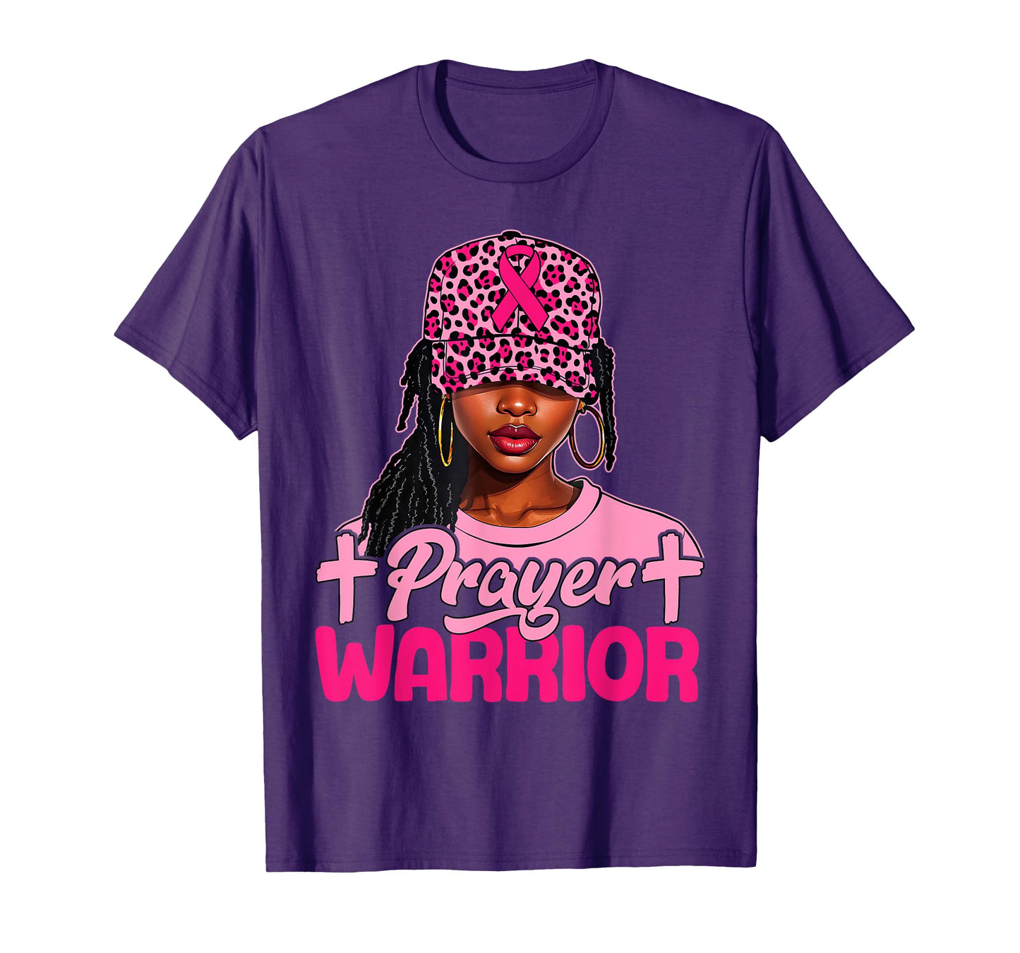 Prayer Warrior Black Women Afro Christian Breast Cancer T-Shirt
