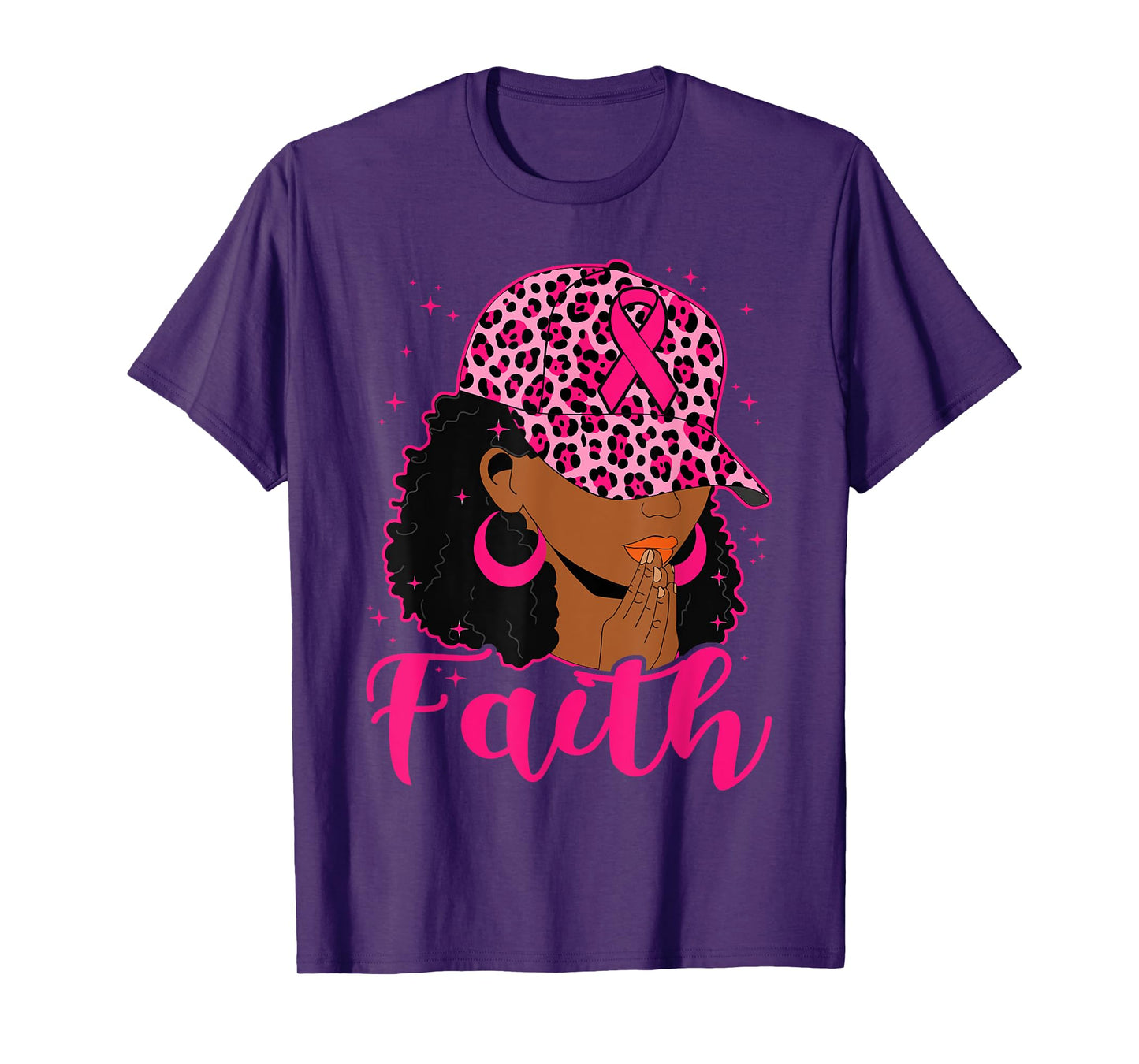 Faith Black Women Afro Christian Breast Cancer Awareness T-Shirt