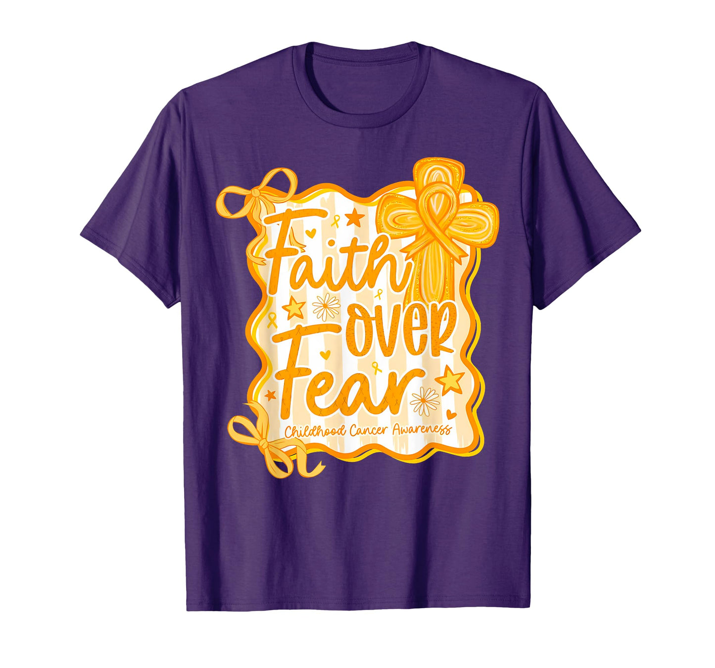 Preppy Faith Over Fear Coquette Childhood Cancer Awareness T-Shirt
