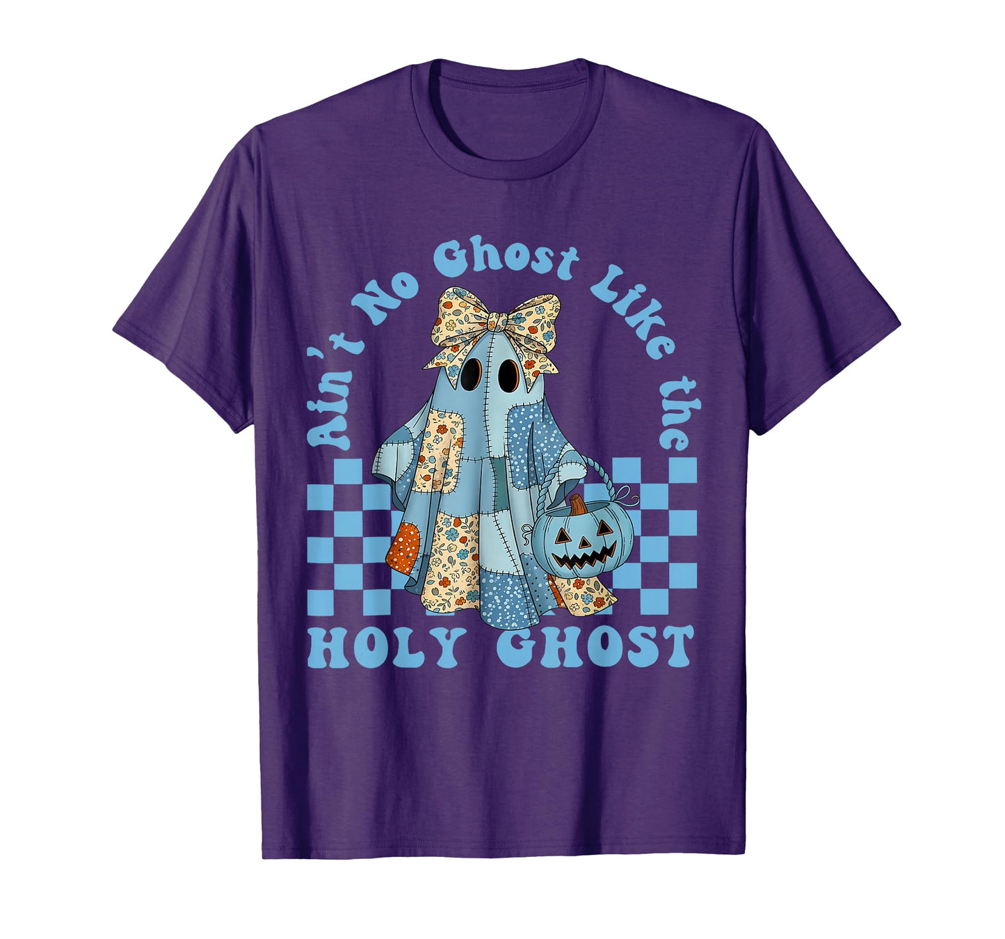 Aint No Ghost Like The Holy Ghost Blue Denim Patchwork Ghost T-Shirt