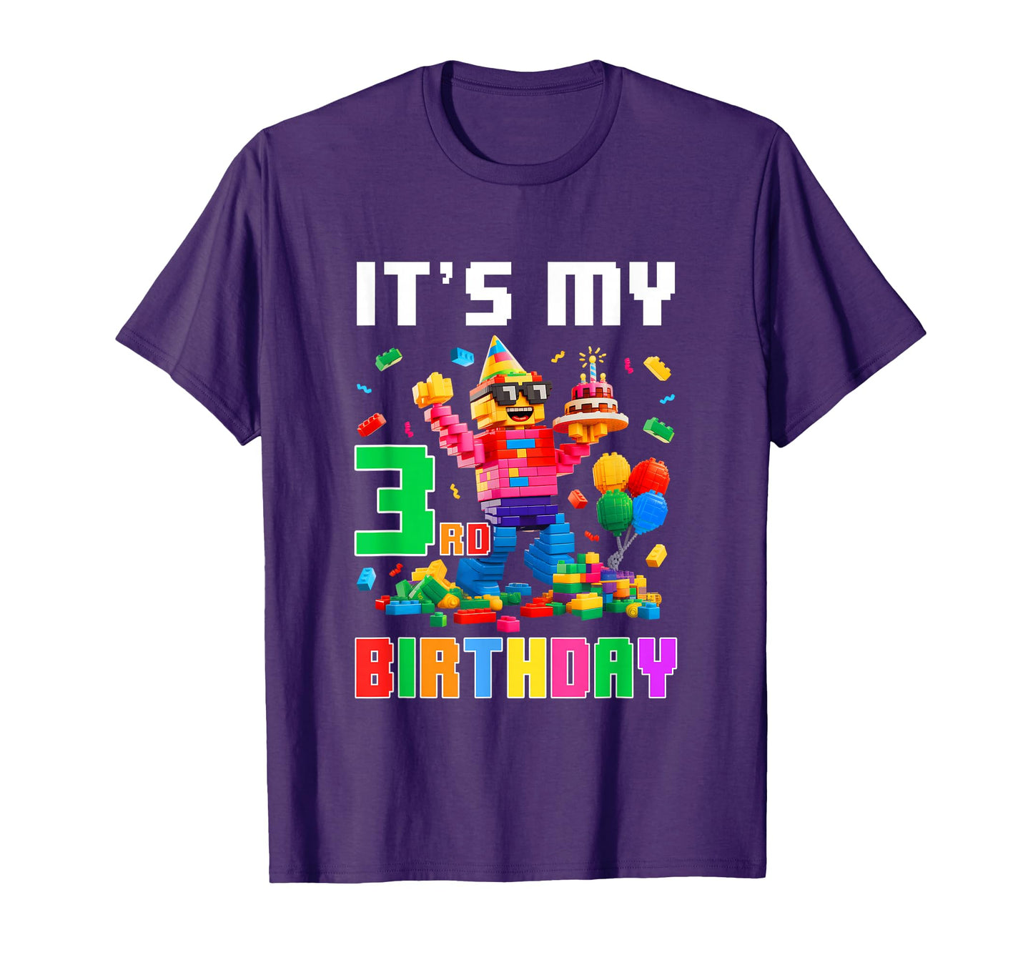Its My 3Rd Three Birthday Building Brick 3 Three Old Boys T-Shirt