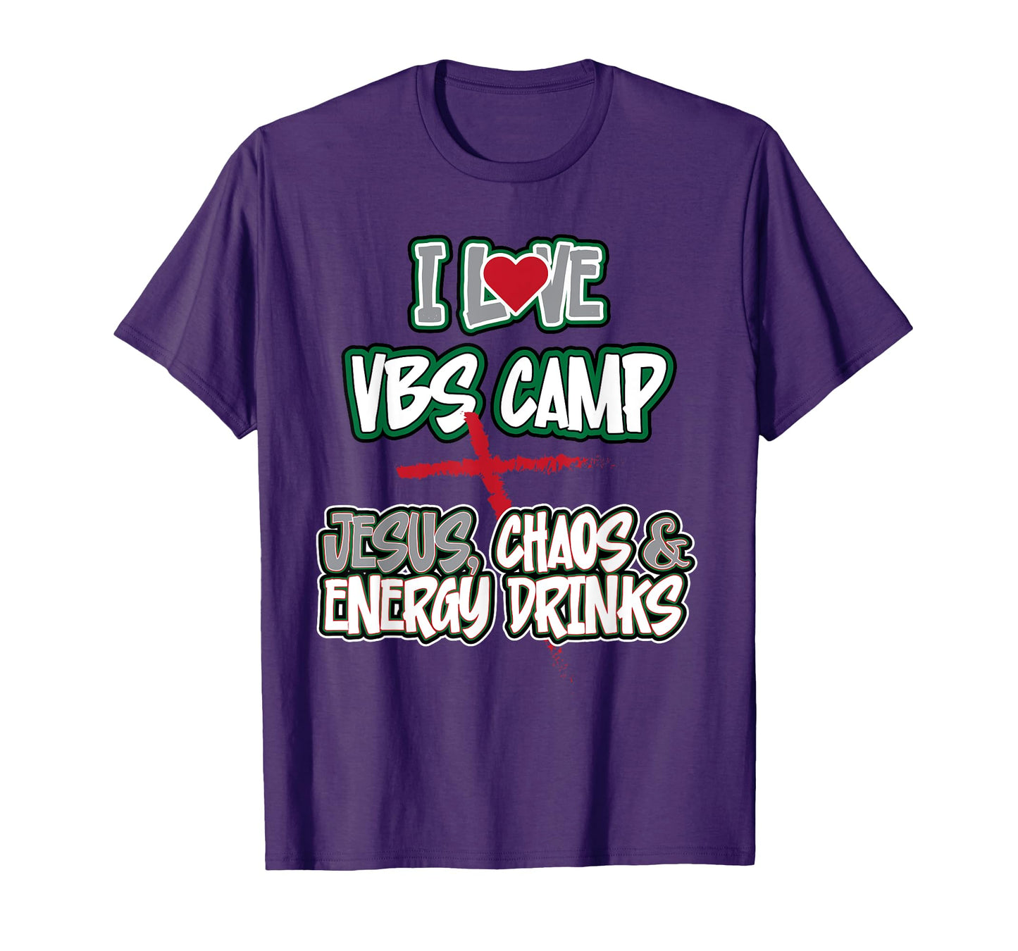 Funny Sarcastic I Love VBS Camp Jesus Chaos & Energy Drinks T-Shirt
