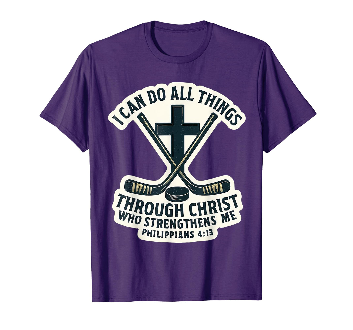Christian Ice Hockey Bible Verse Quote Philippians 4:13 T-Shirt