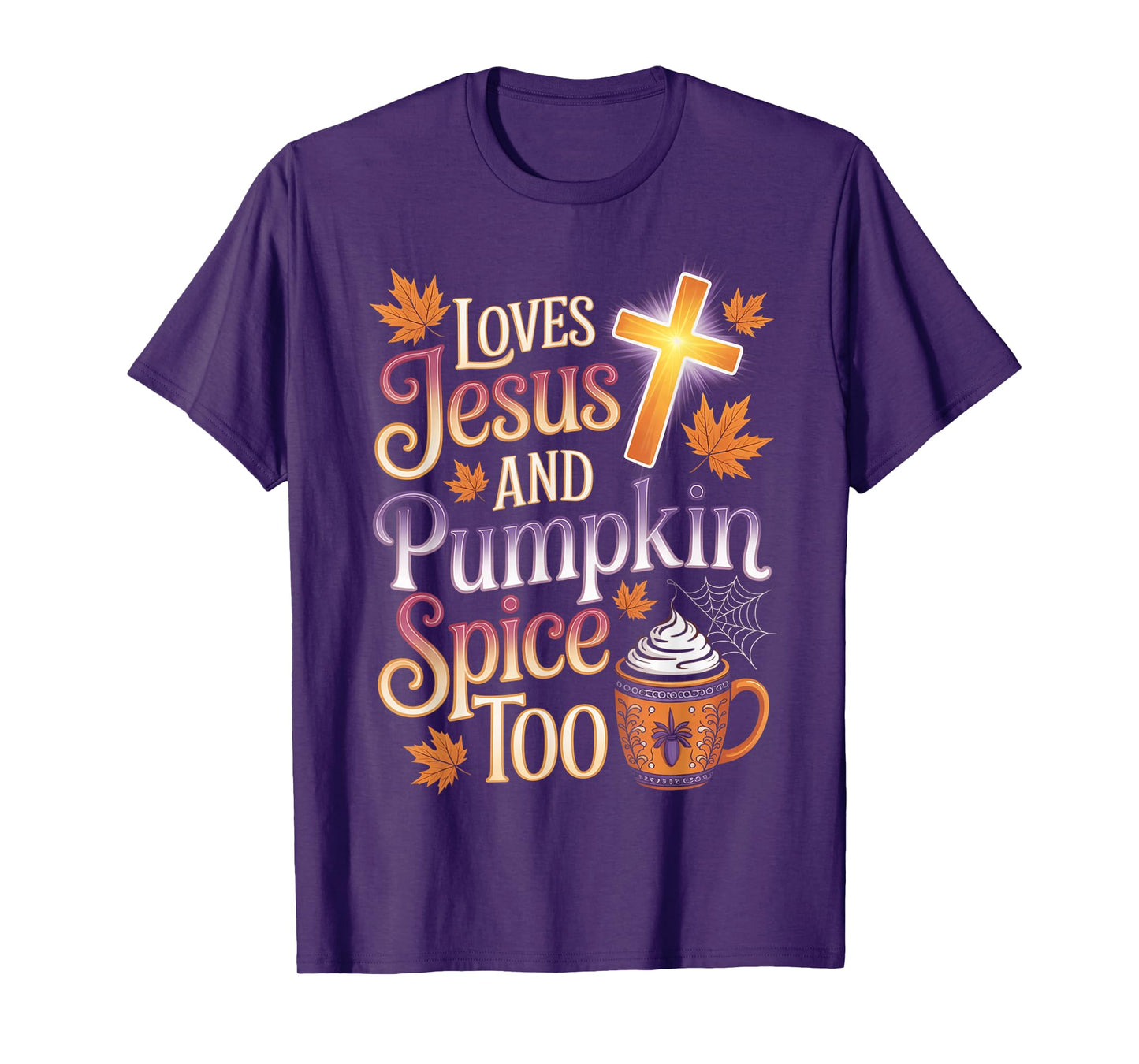 Christian Women Autumn Pumpkin Spice Fall Loves Jesus Christ T-Shirt