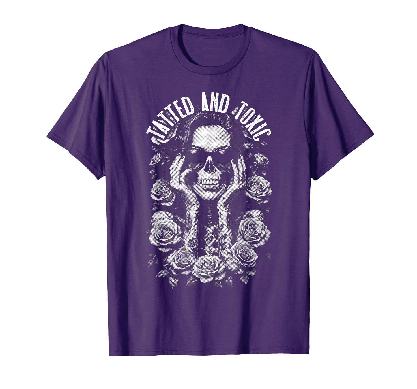 Tatted And Toxic Gothic Tattooed Skeleton Girl Roses Ink T-Shirt