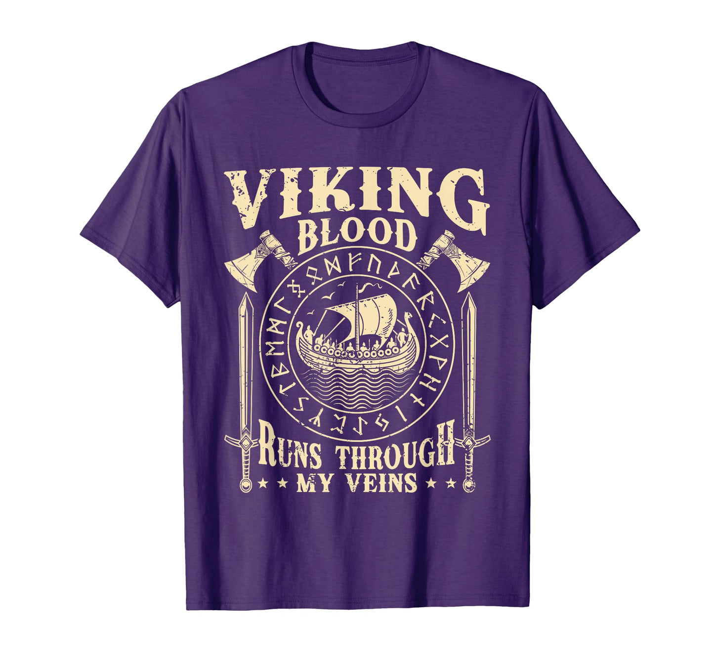 Retro Viking Blood Runs Through My Veins Viking Ship Apparel T-Shirt