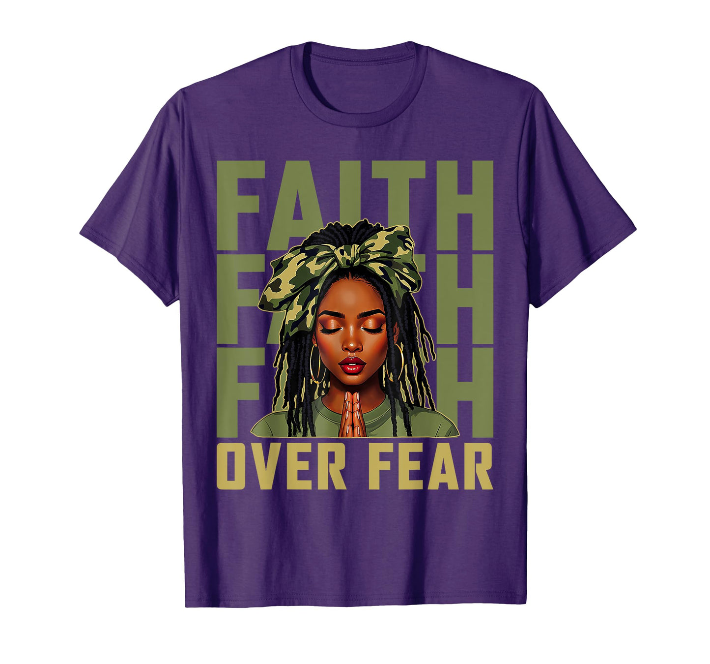 Faith Over Fear Christian Camo African American Afro Women T-Shirt