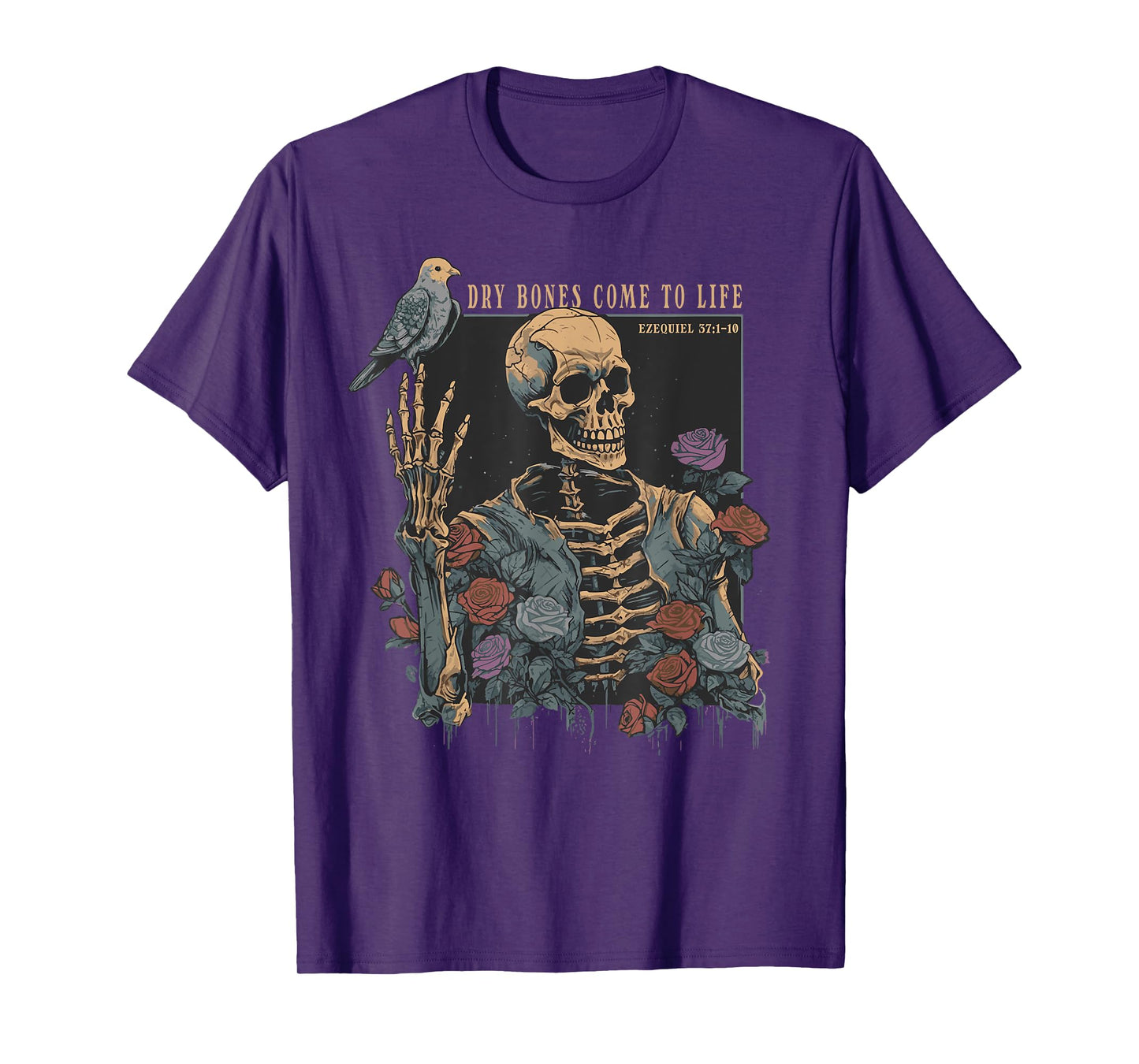 Gothic Skeleton Rose Dove Bible Quote Ezekiel 37 Christian T-Shirt