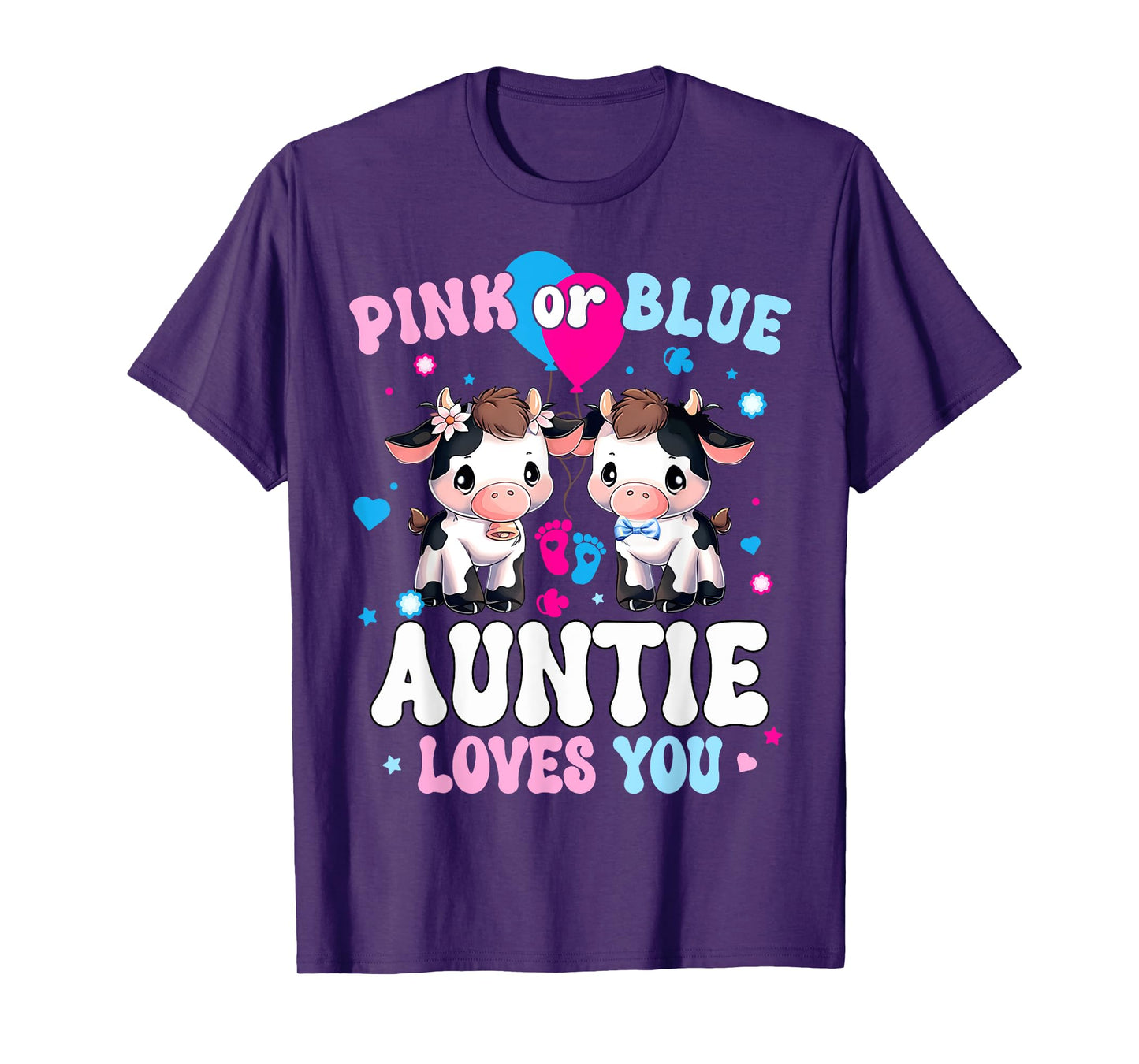 Pink Or Blue Auntie Loves You Cow Gender Reveal Announcement T-Shirt