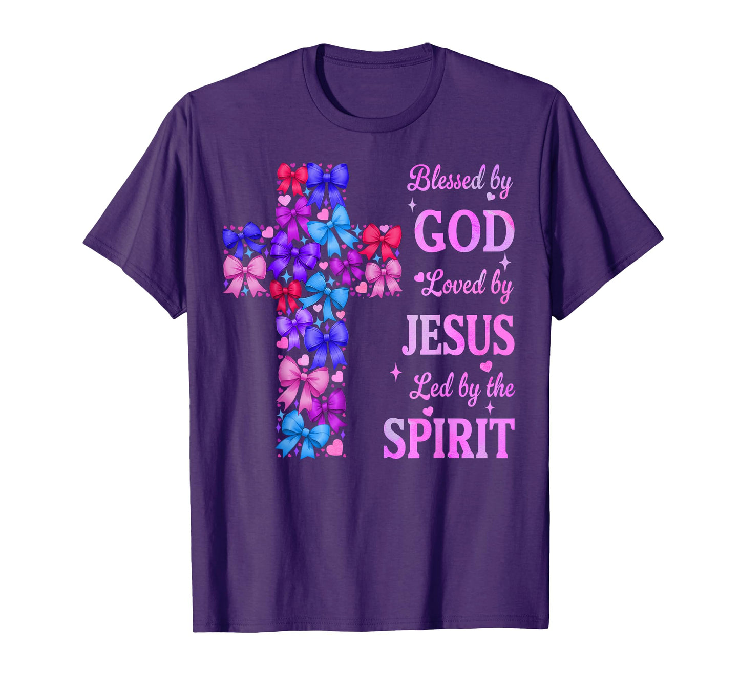 Blessed by God Loved by Jesus Coquette Bow Cross T-Shirt