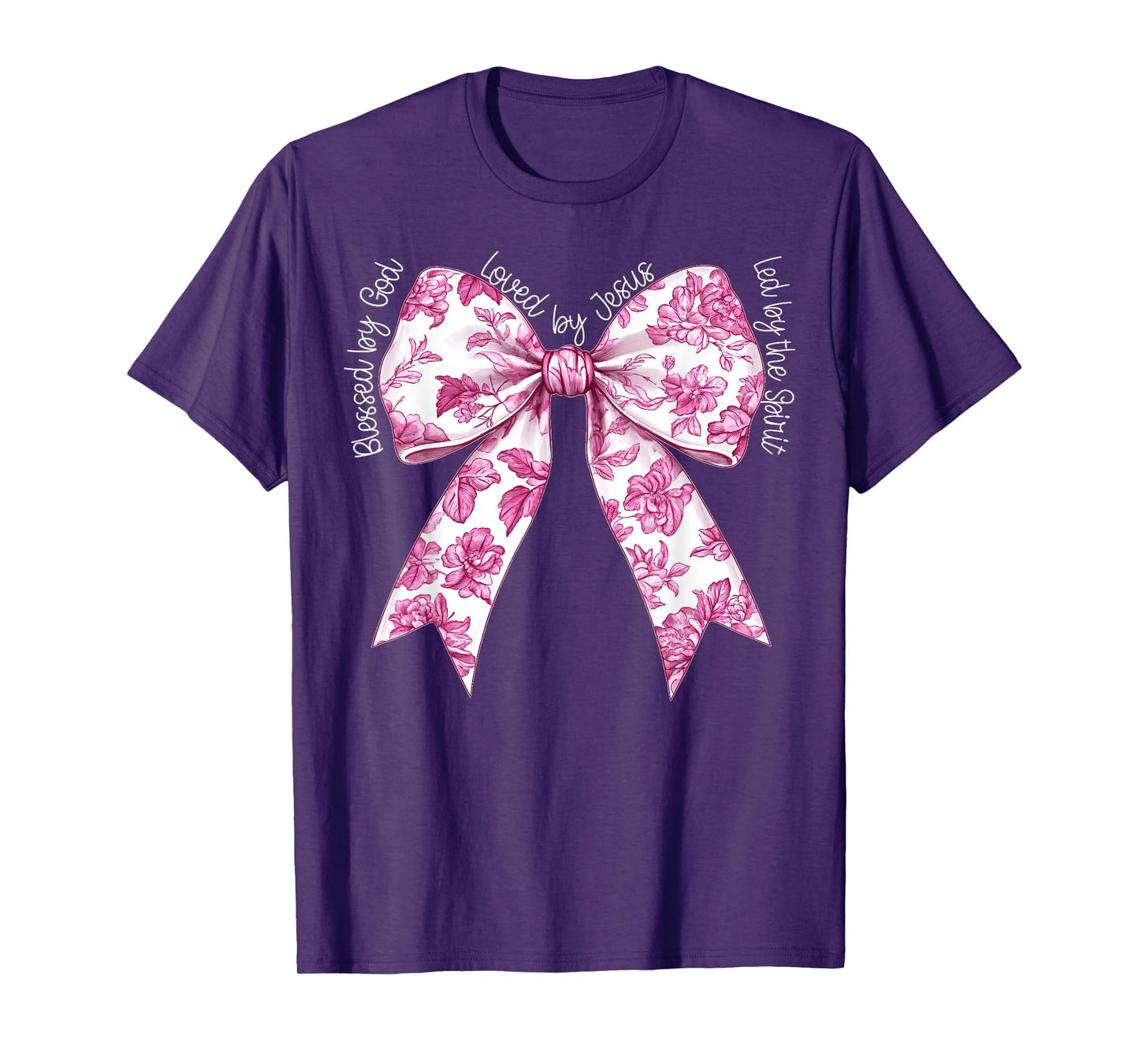 Blessed By God Loved By Jesus Pink Toile Coquette Bow T-Shirt