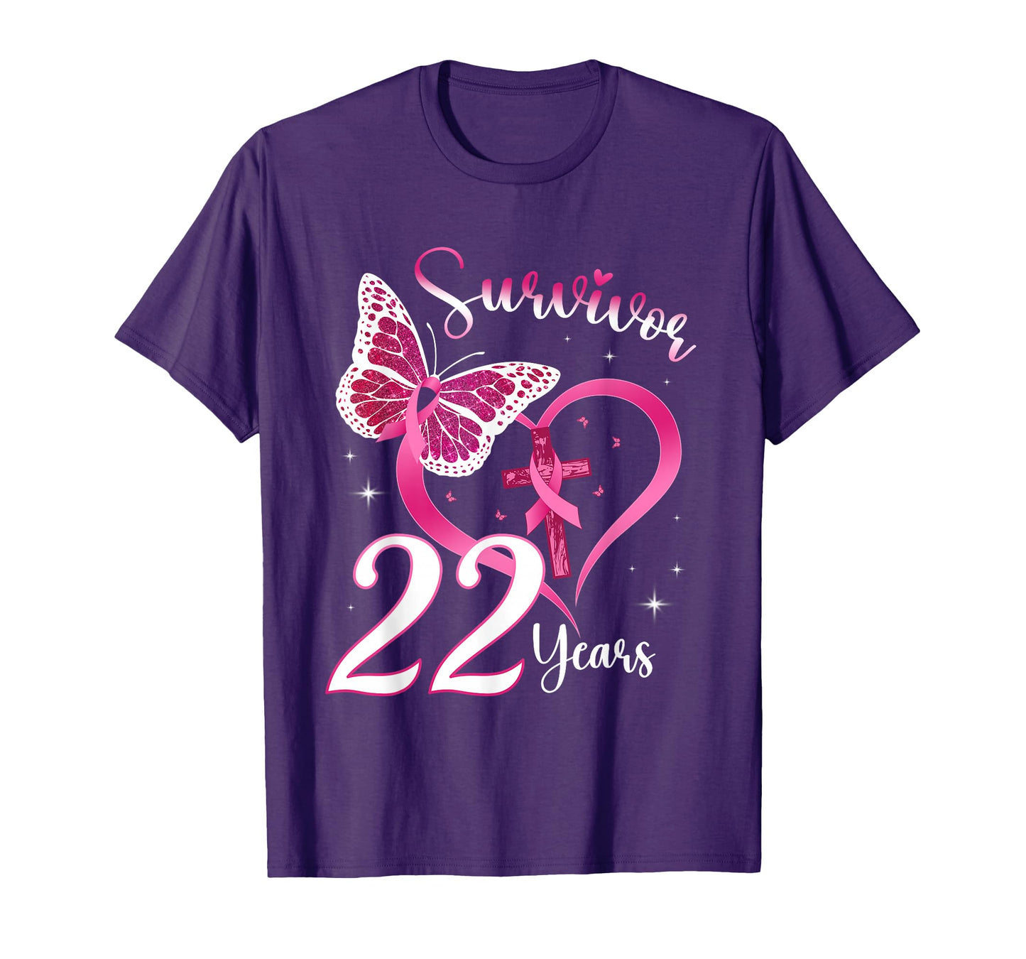 Breast Cancer Survivor Pink Ribbon Butterfly 22 Years Gift T-Shirt