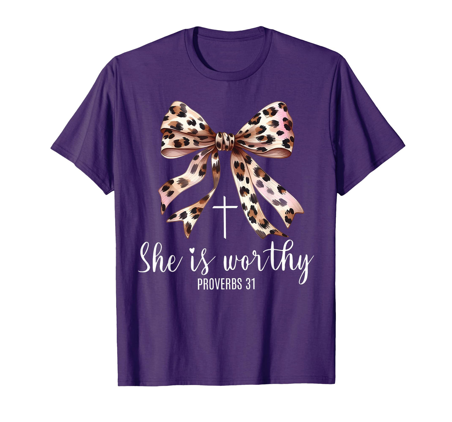 Christian Coquette Leopard Bow She Is Worthy Bible Religious T-Shirt