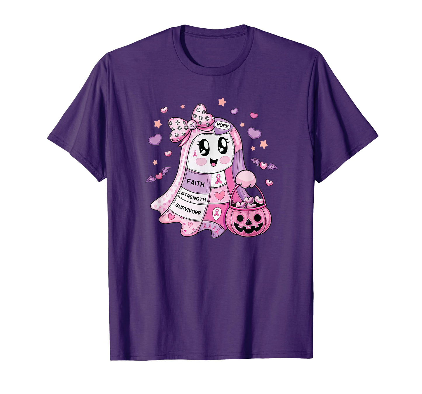 Cute Pink Ribbon Ghost Breast Cancer Awareness October T-Shirt