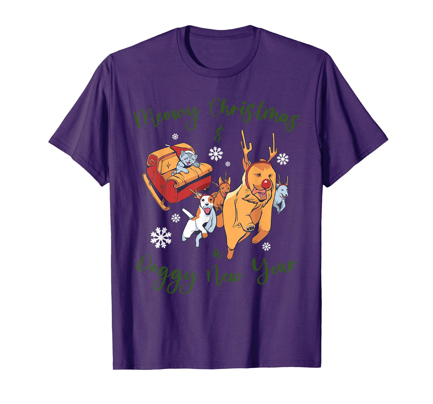 Dog with Cat on Christmas Men Women T-Shirt