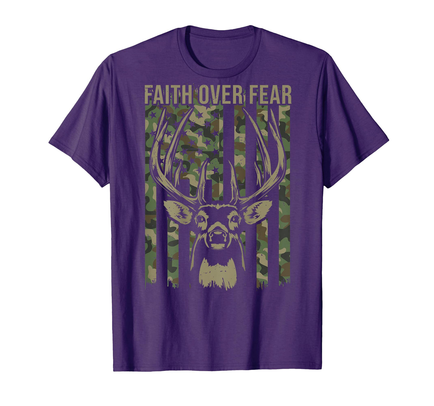 Christian Faith Over Fear American Flag Deer Hunting Camo T-Shirt