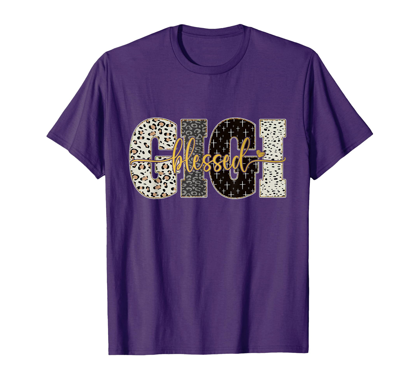 Blessed Gigi Leopard Cross Faith Christian Women Christmas T-Shirt