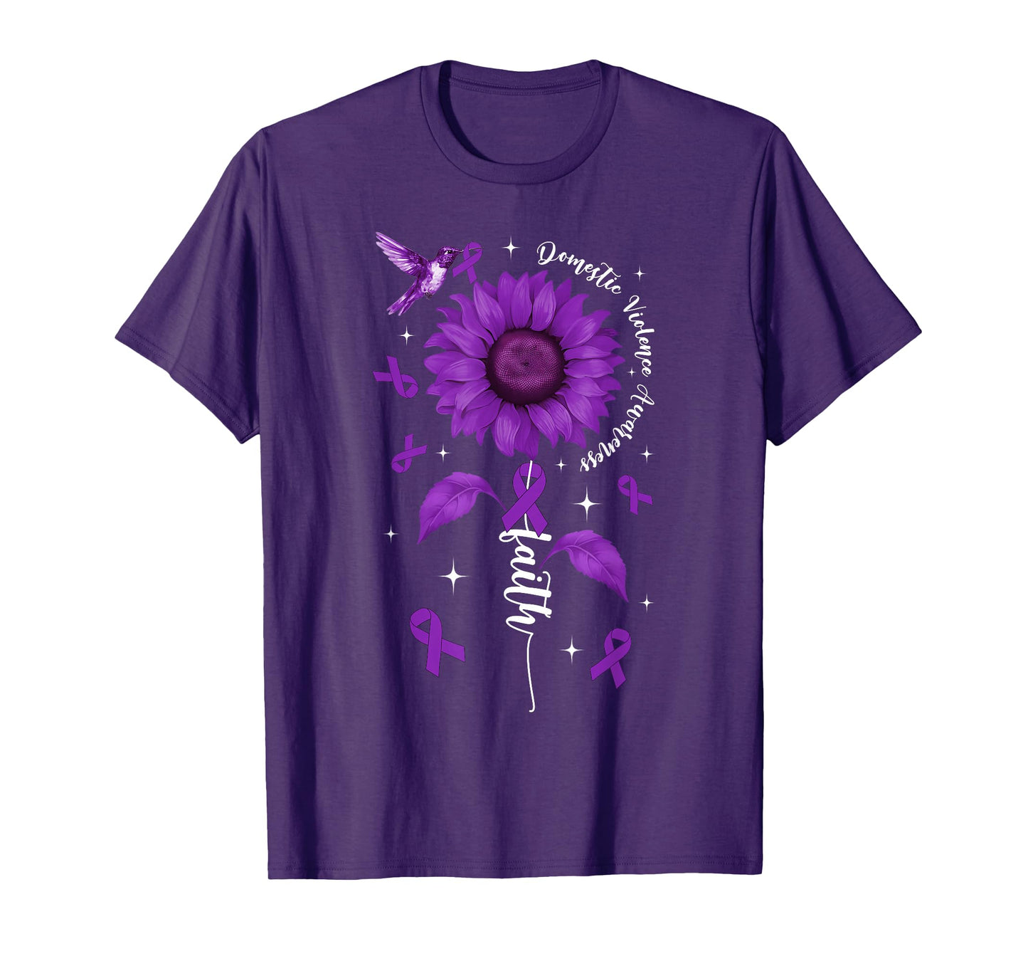 Faith Domestic Violence Awareness Purple Ribbon & Sunflower T-Shirt