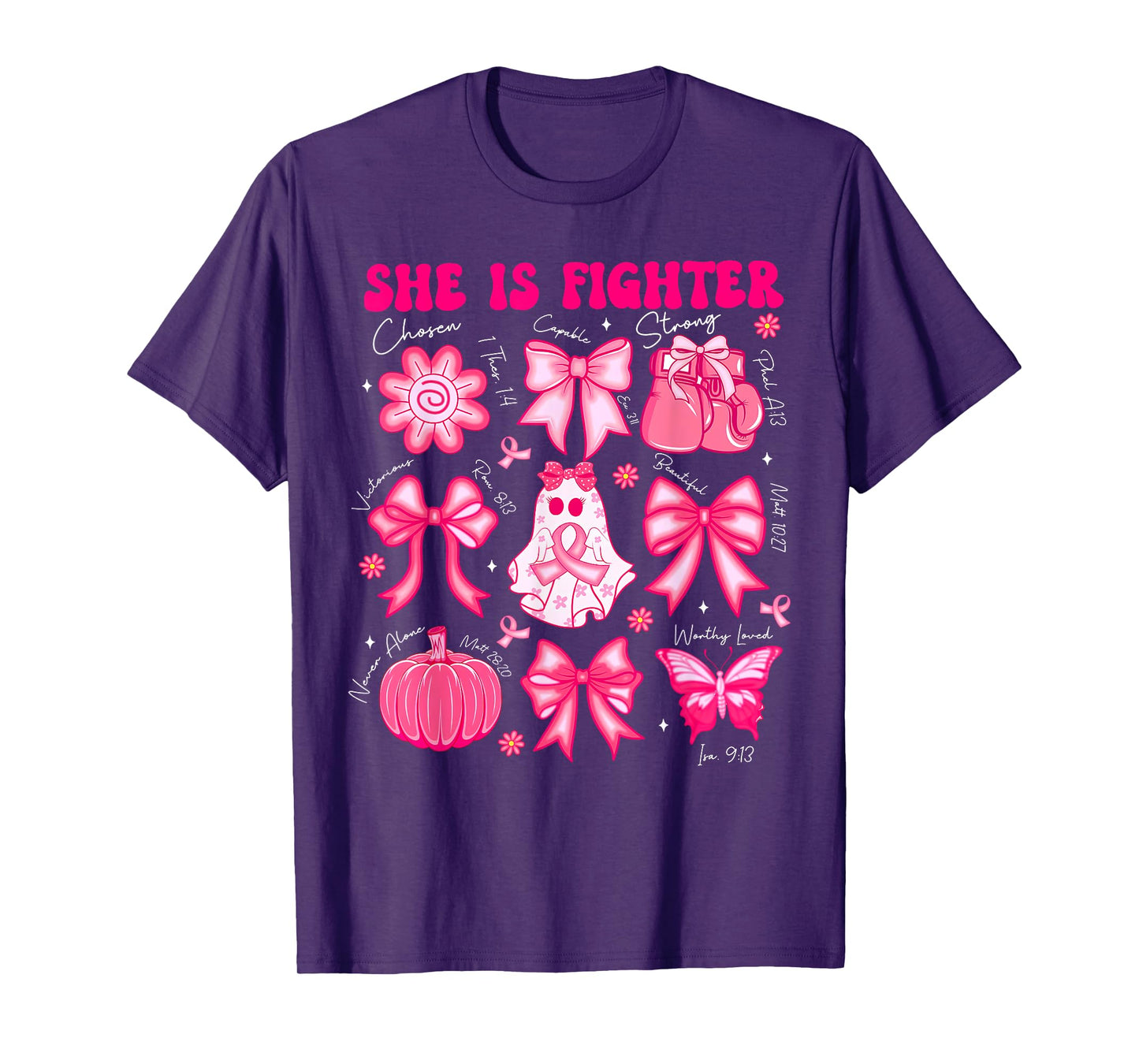 Breast Cancer Ghost Fighter Bible Verse Halloween Men Women T-Shirt