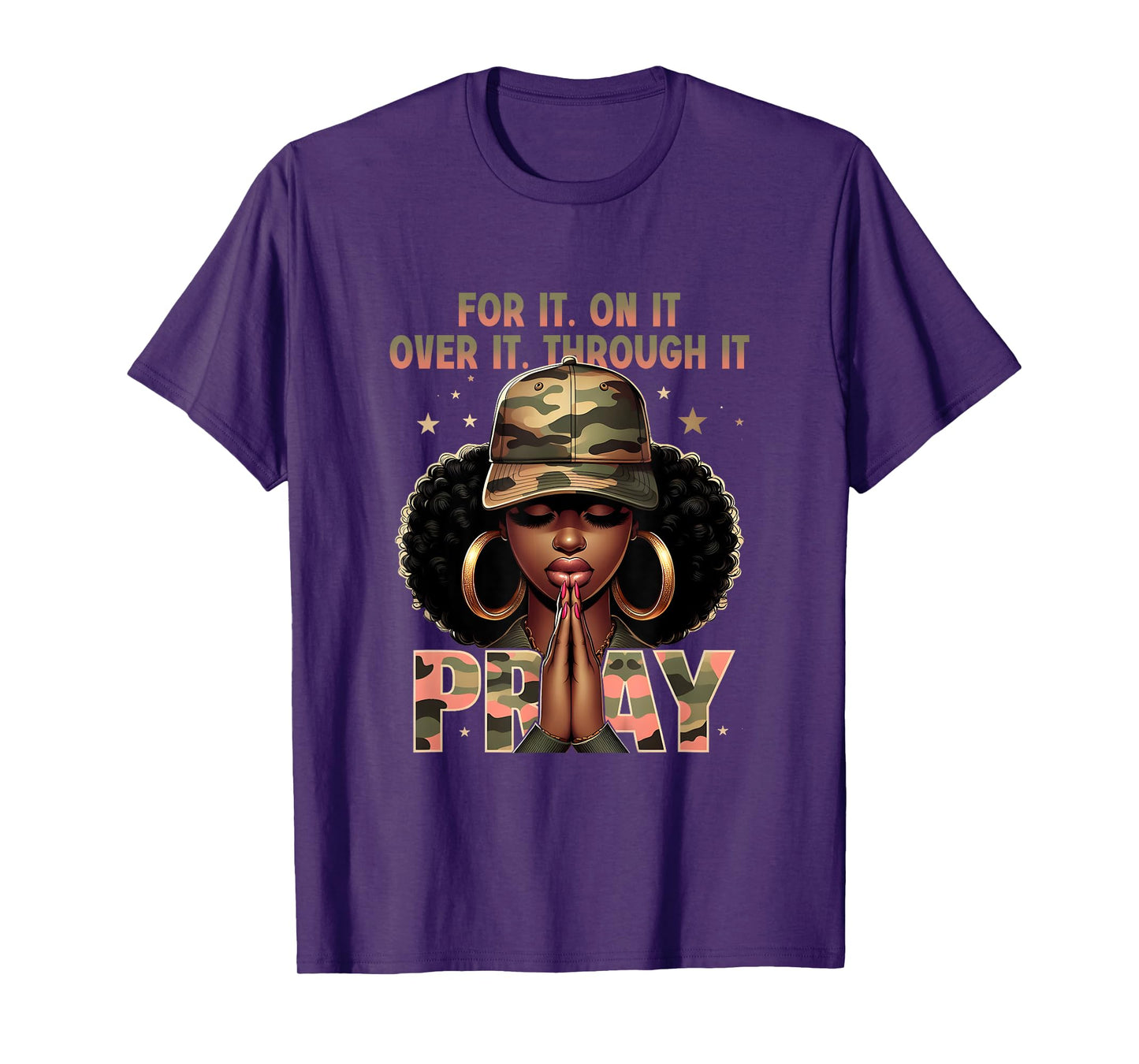 Camo Pray Faith Christian Inspirational Black Woman T-Shirt