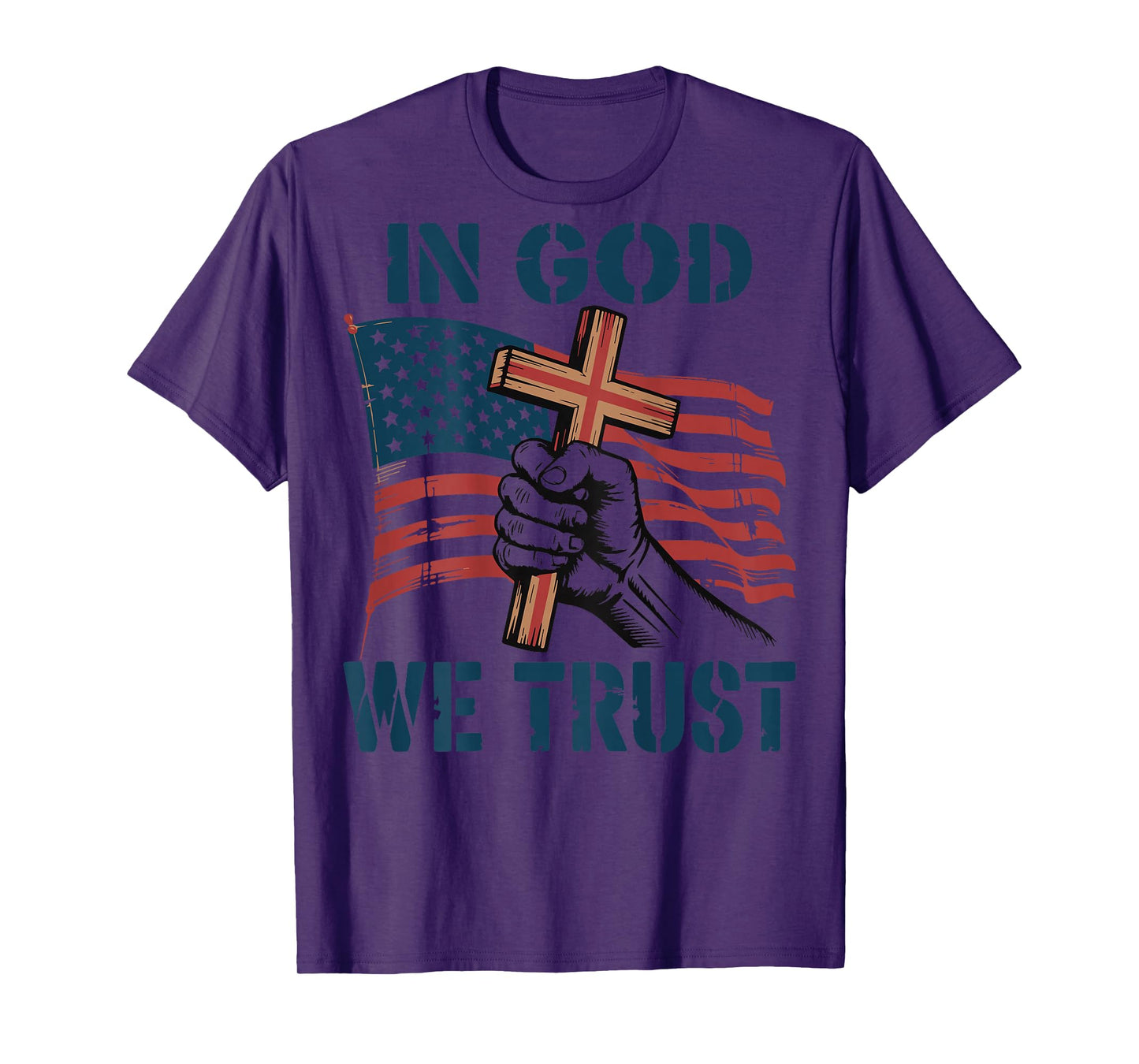 Mens in God We Trust Christian Patriotic Cross American Flag T-Shirt