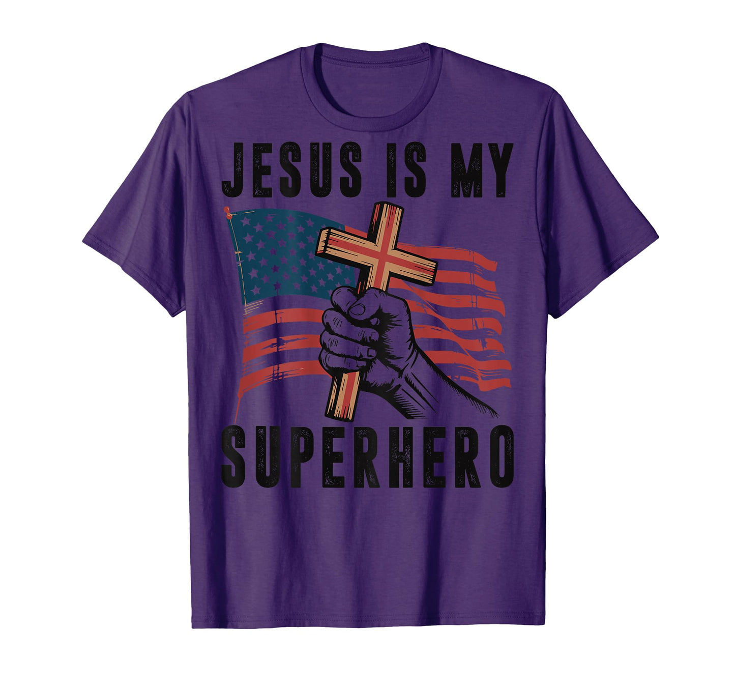 Jesus My Superhero Christian Patriotic Cross American Flag T-Shirt