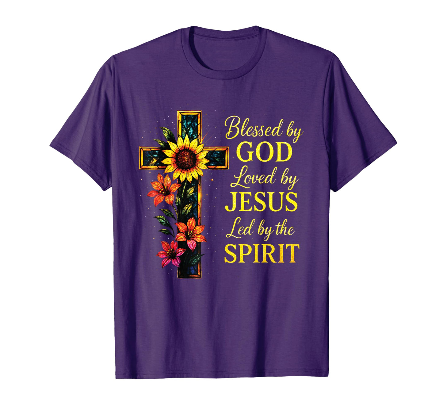 Blessed by God Loved by Jesus Stained Glass Cross T-Shirt