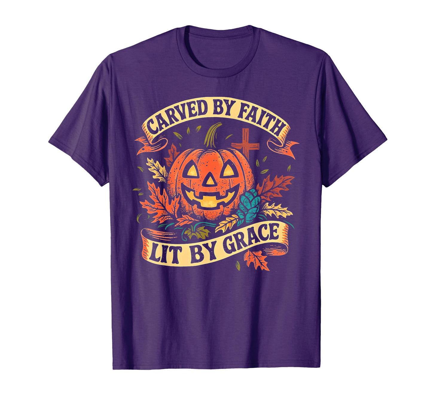 Carved by Faith Lit by Grace Religious Christian Halloween T-Shirt