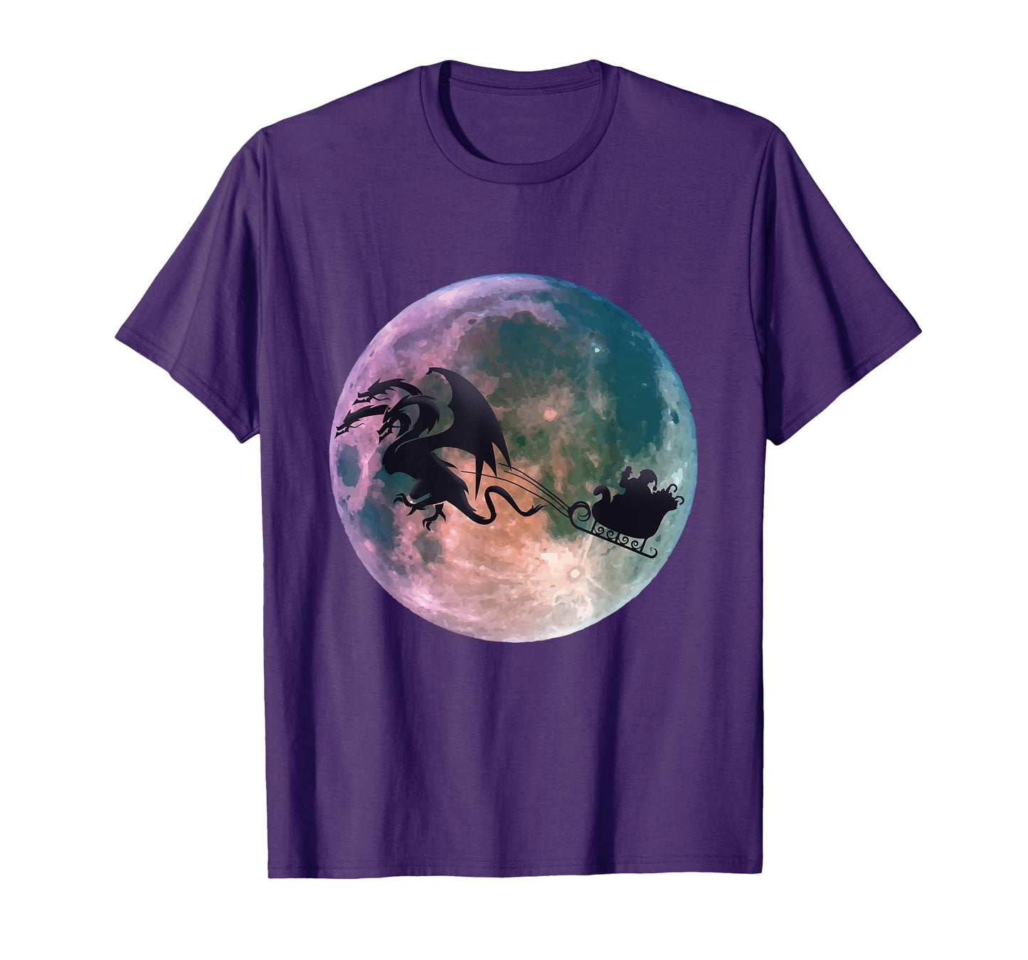 Christmas Santa Claus Flying Past the Moon With Dragon Gift T-Shirt