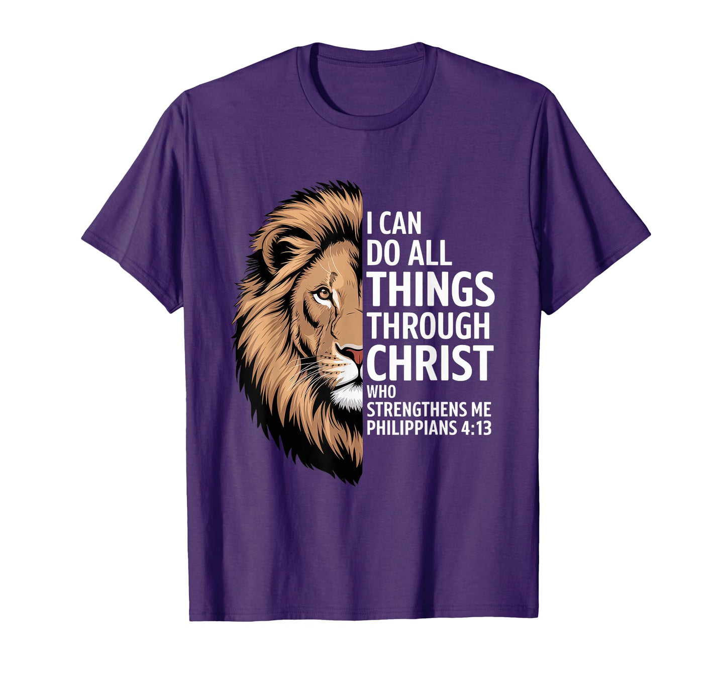 Christian Tshirt Philippians 4:13 Religious Lion Strengthens T-Shirt