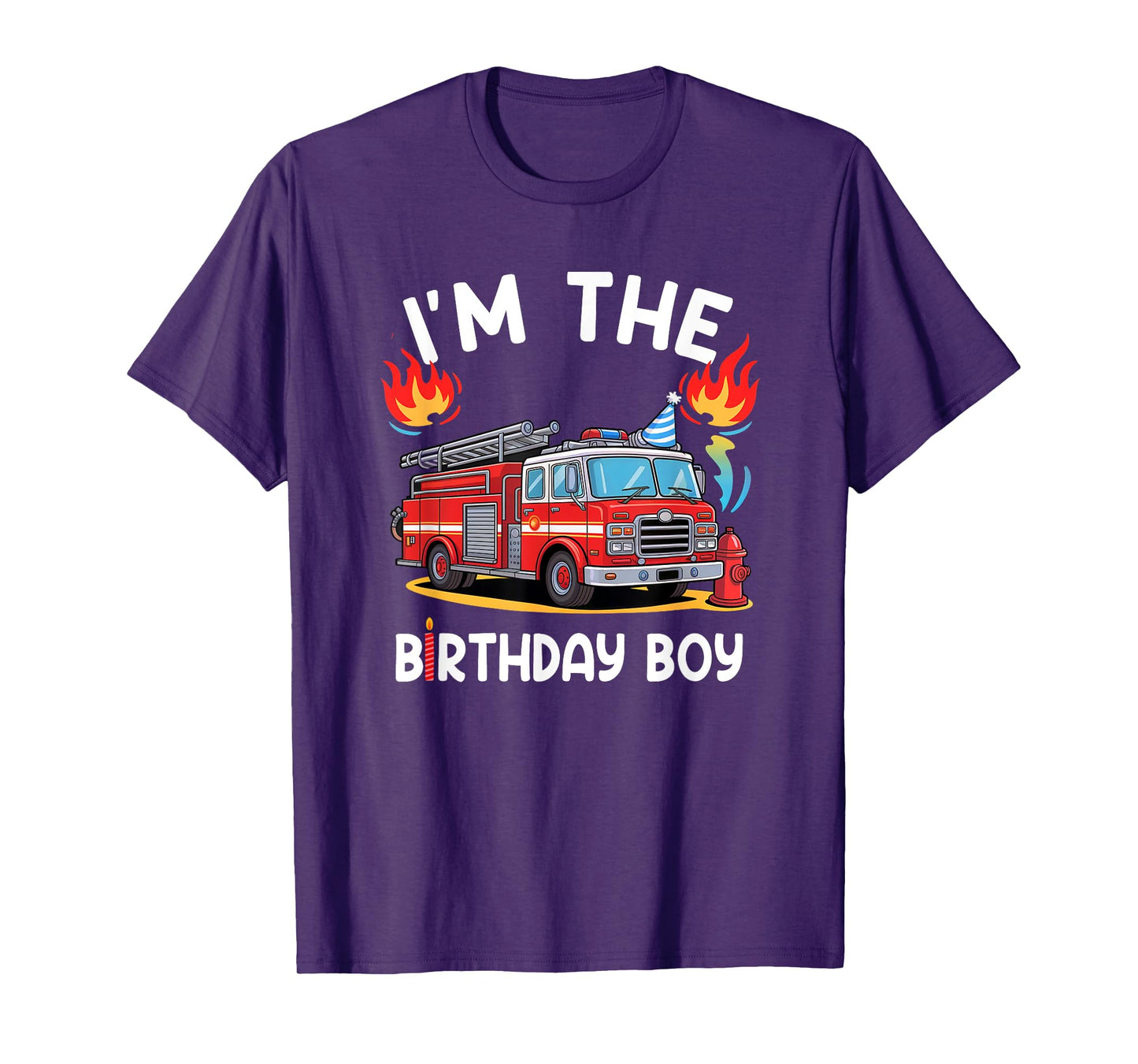 Kids Birthday Boy Fire Truck Firefighter Bday Party Theme T-Shirt