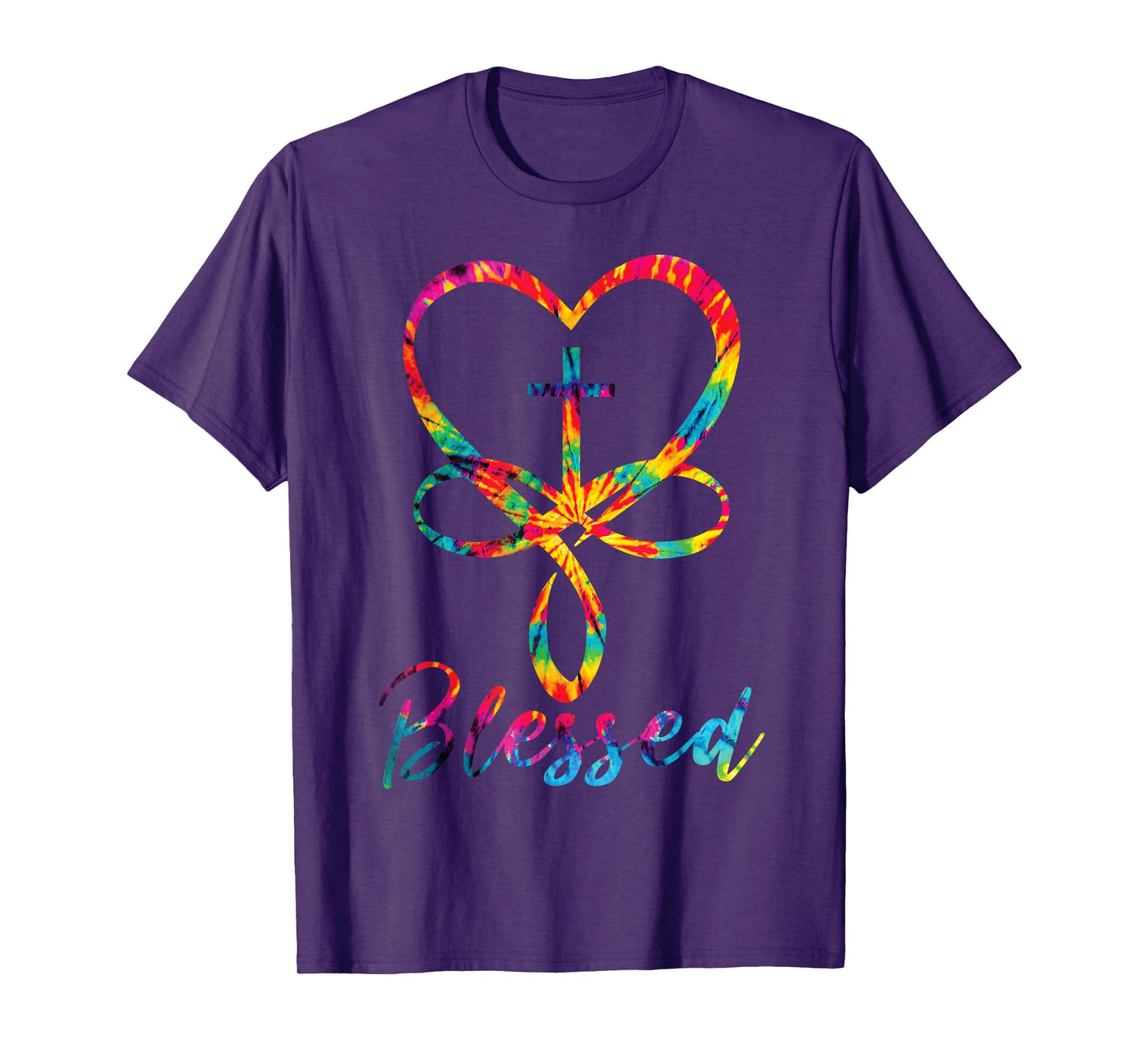 Blessed Tie Dye Christian Heart Jesus Cross Christian Cute T-Shirt