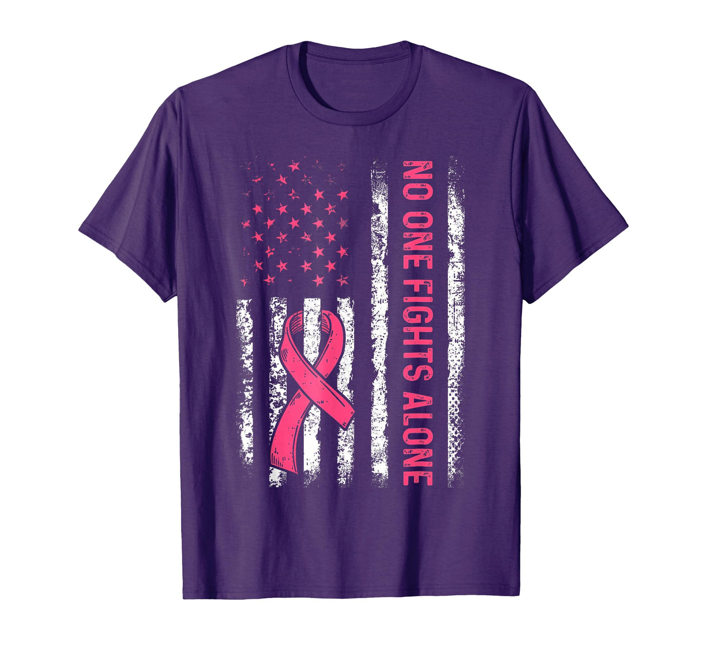 No One Fights Breast Cancer Alone American Flag Pink Ribbon T-Shirt