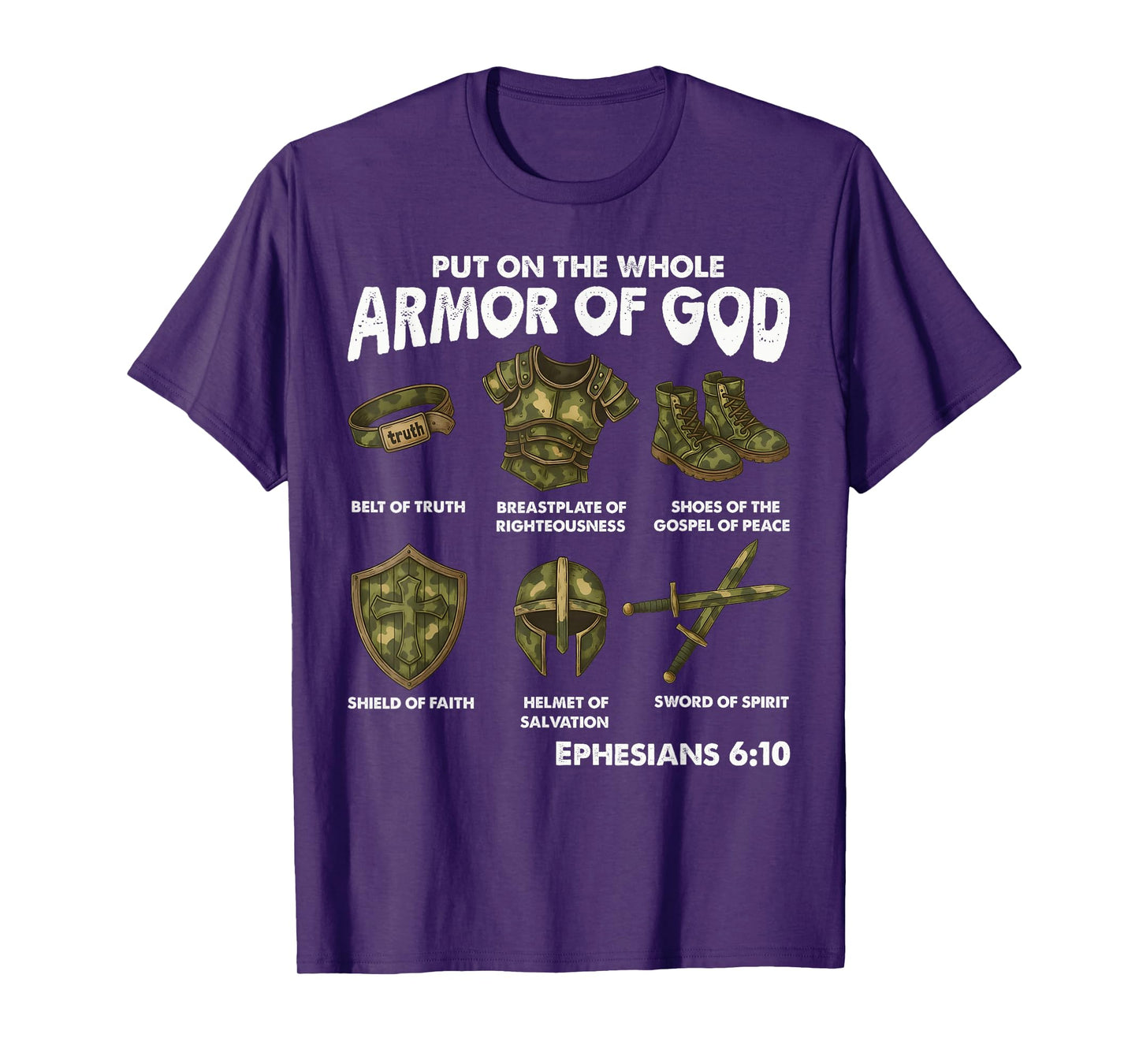 Put on the Whole Armor of God Camouflage Christian Faith T-Shirt