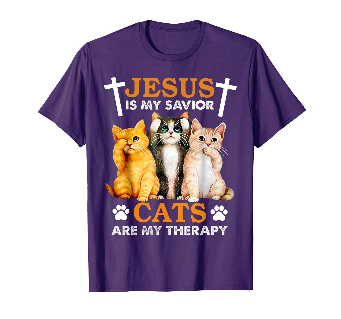 Jesus Is My Savior Cats Are My Therapy Christian Funny Cat Men Women T-Shirt