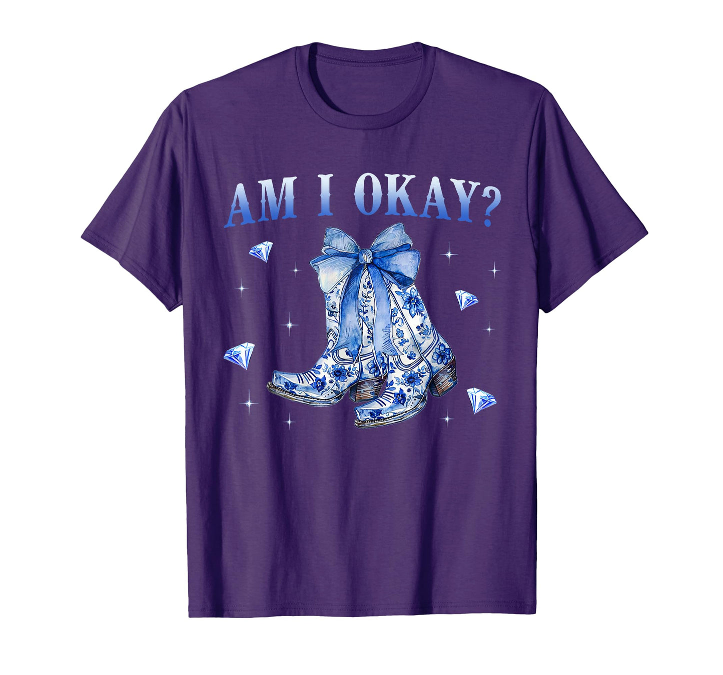 Women Girl Am I Okay Boot Coquette Bow Cowgirl T-Shirt