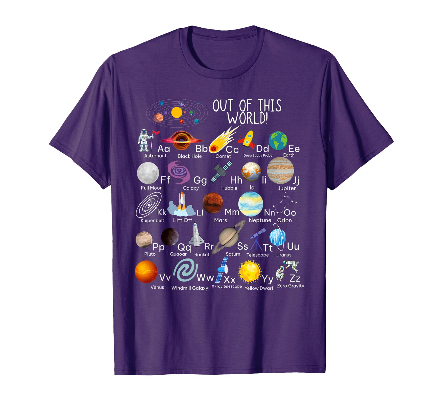 Out Of This World Space Alphabet Abcs Planets Kids Boys T-Shirt