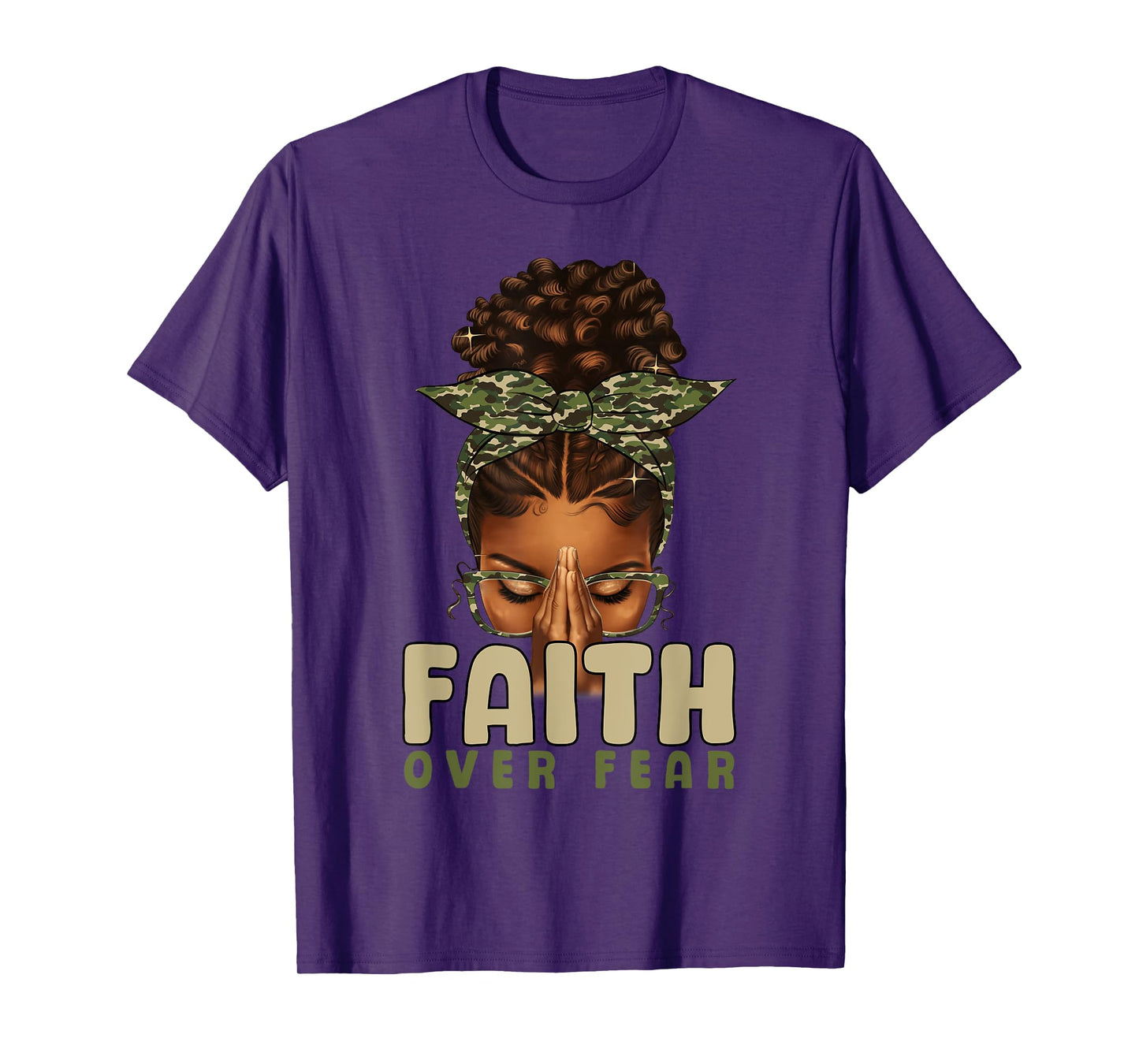 Faith Over Fear Christian Camo African American Afro Women T-Shirt