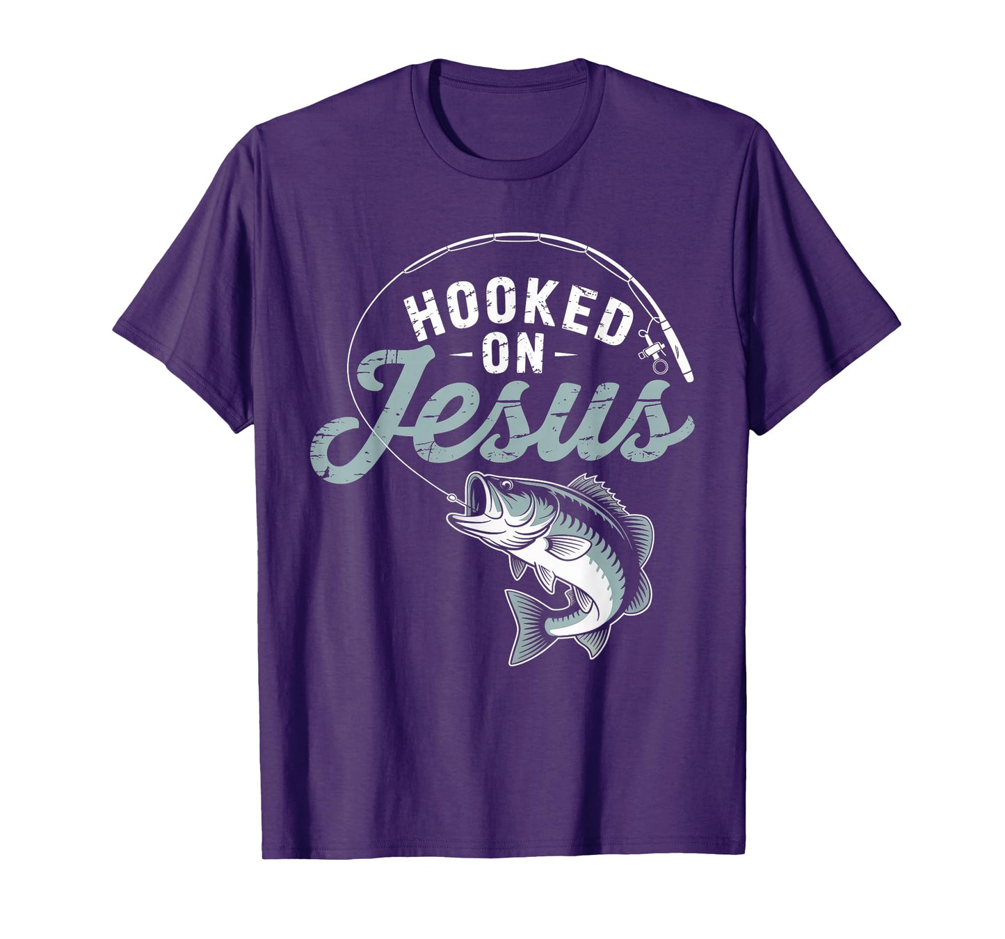 Hook On Jesus Bass Fishing Christian Religious God Men Boy T-Shirt