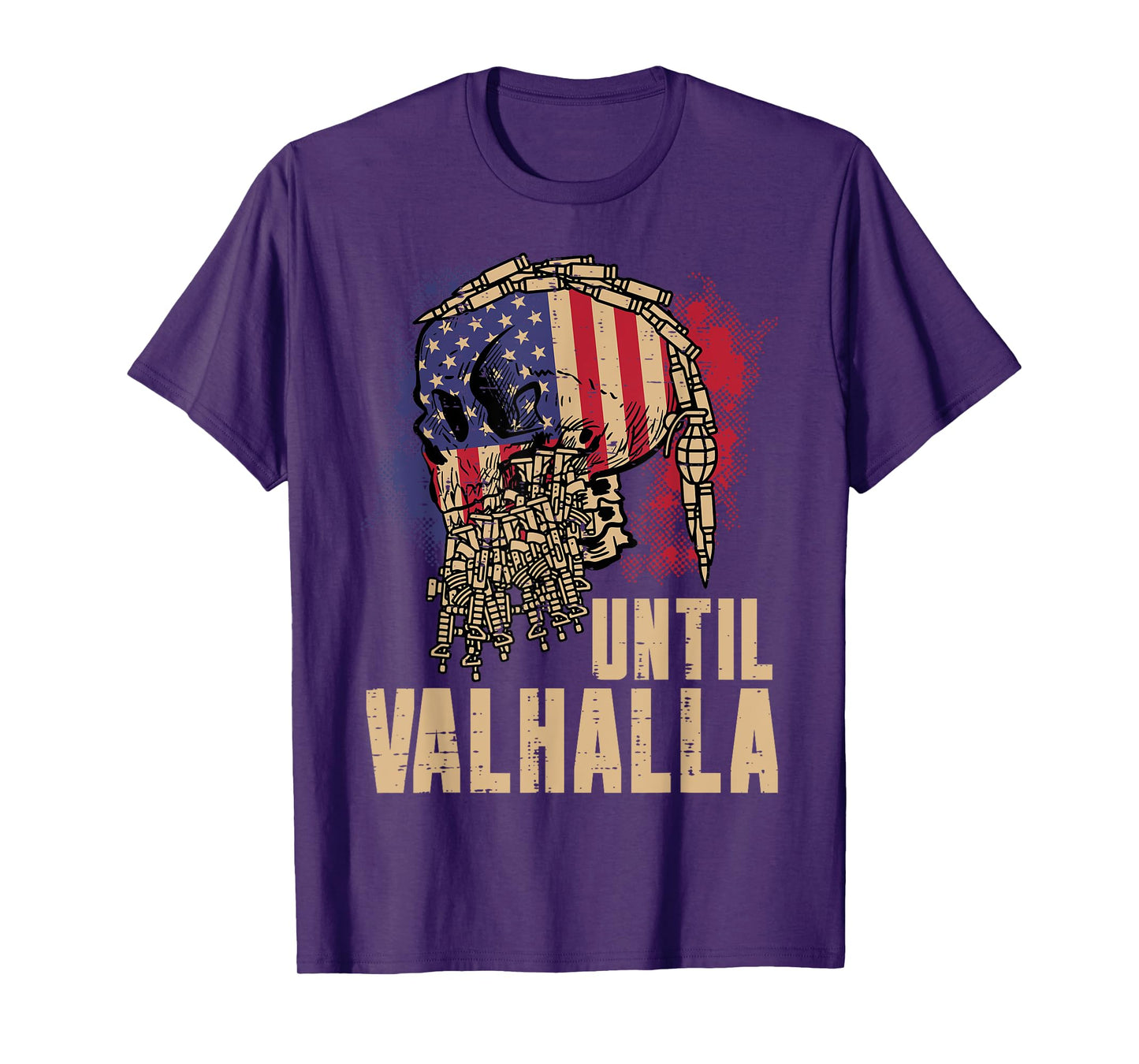 Viking Skull US Flag Until Valhalla Norse Mythology Dad Men T-Shirt