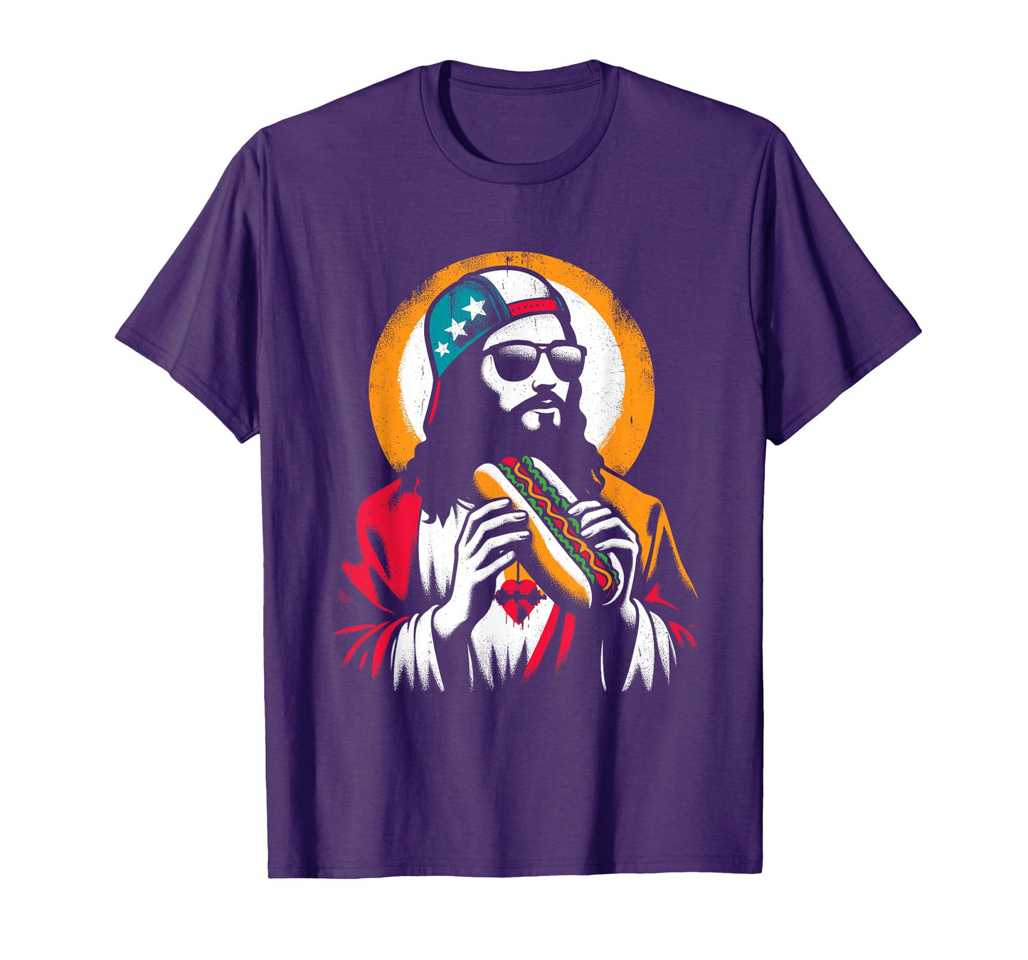 Jesus Eating Hot Dog - Funny Christian Religious Hot Dogs T-Shirt for Men Women Girls Kids